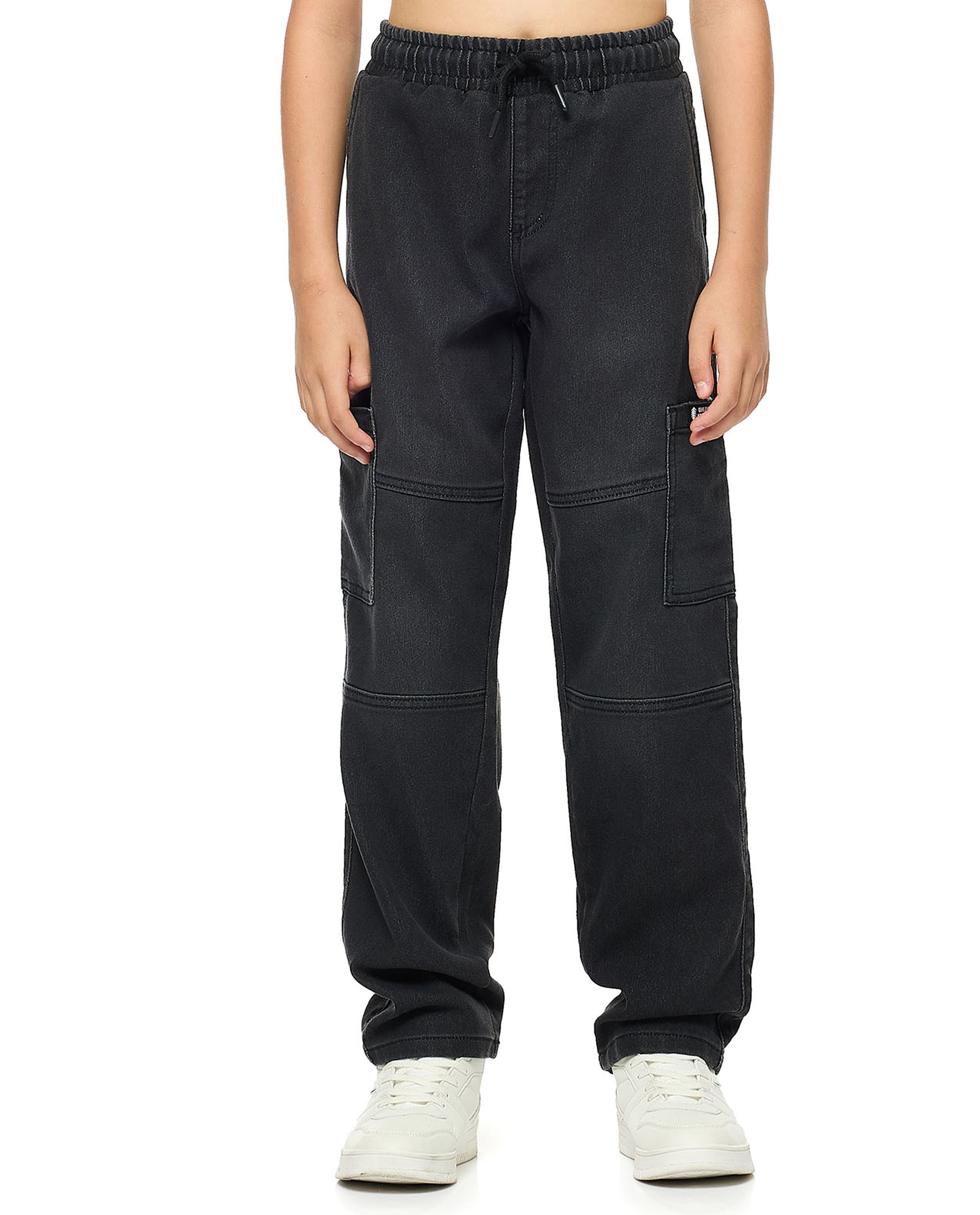 Washed Cargo Jeans with Drawstring Waist
