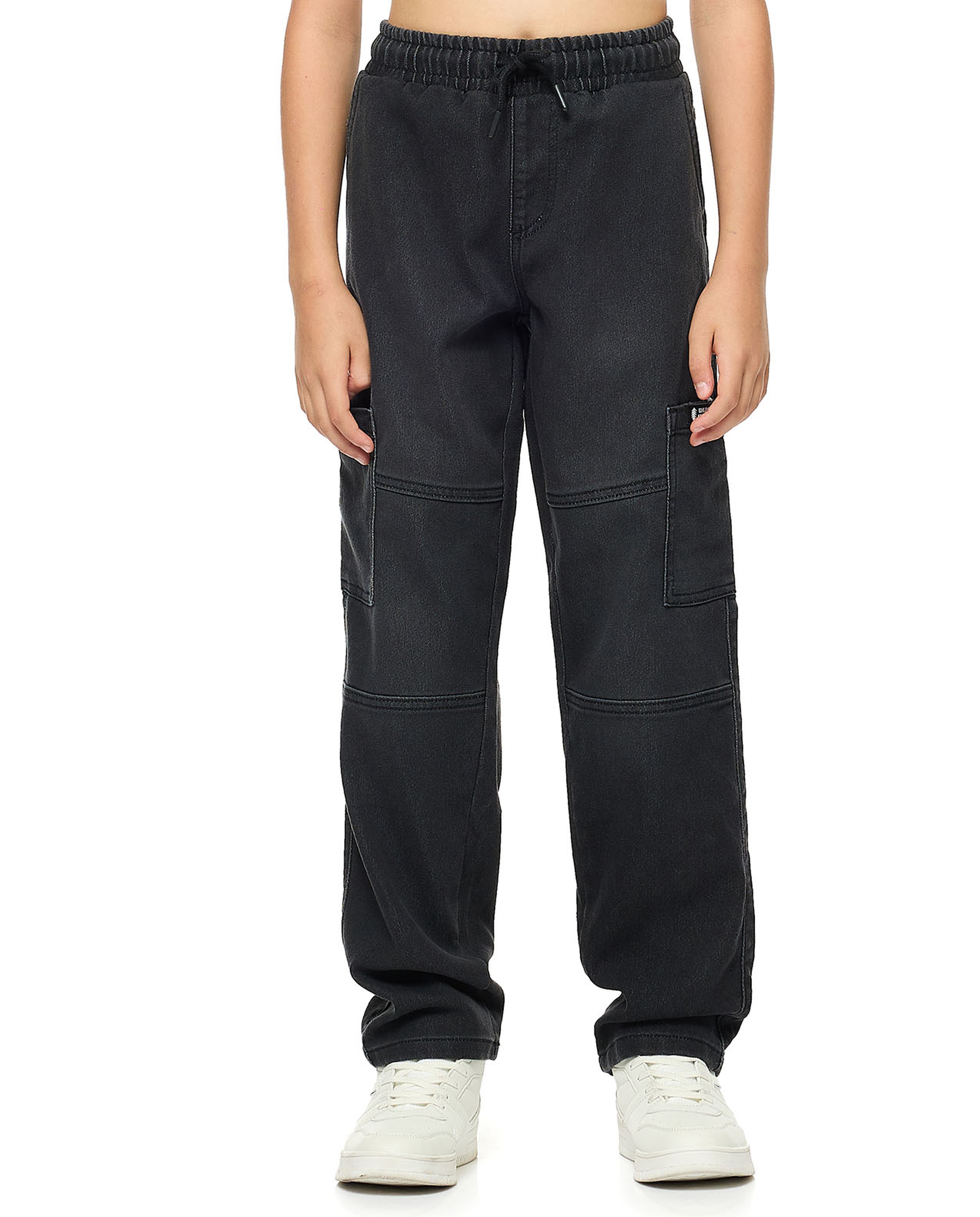 Washed Cargo Jeans with Drawstring Waist