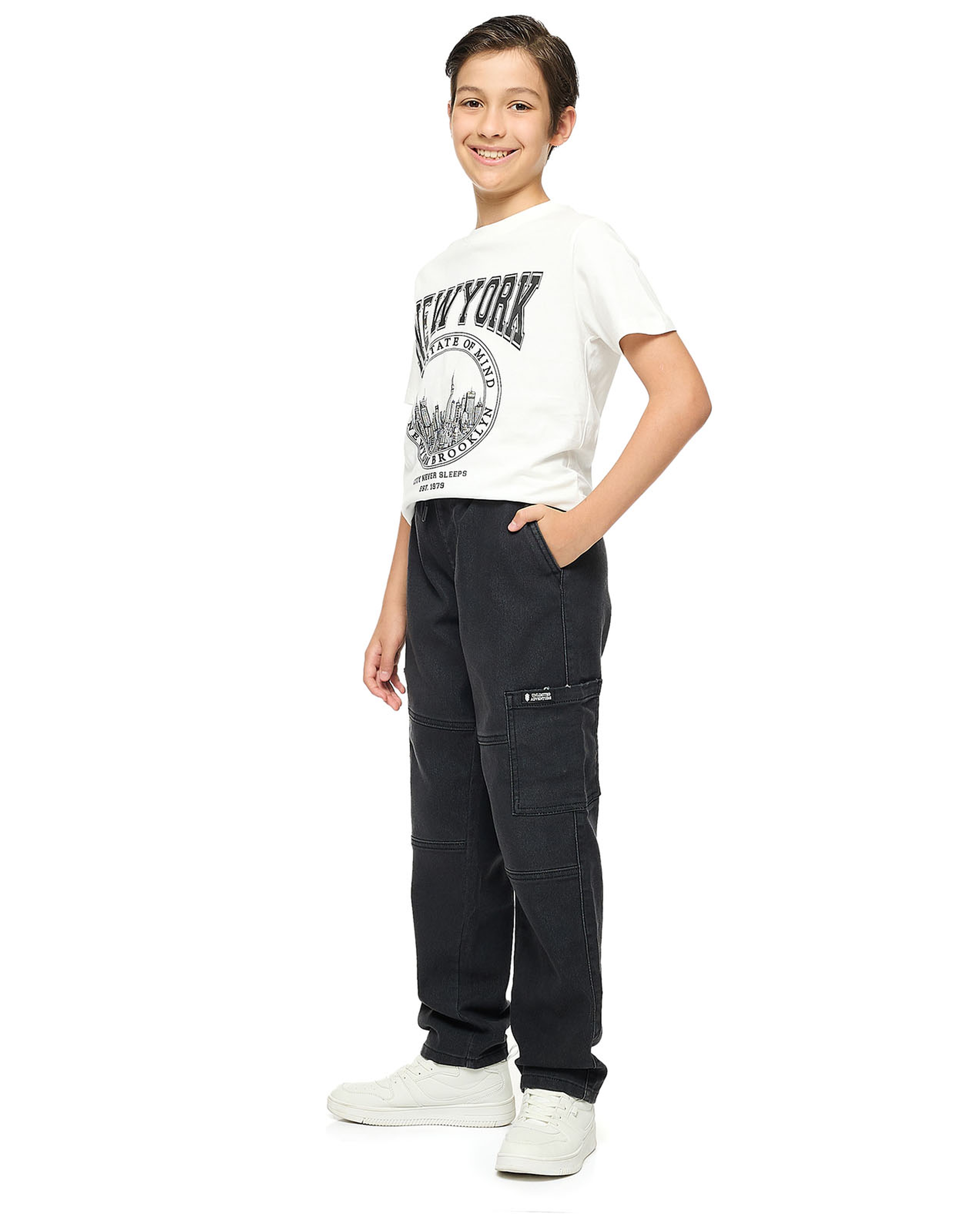 Washed Cargo Jeans with Drawstring Waist