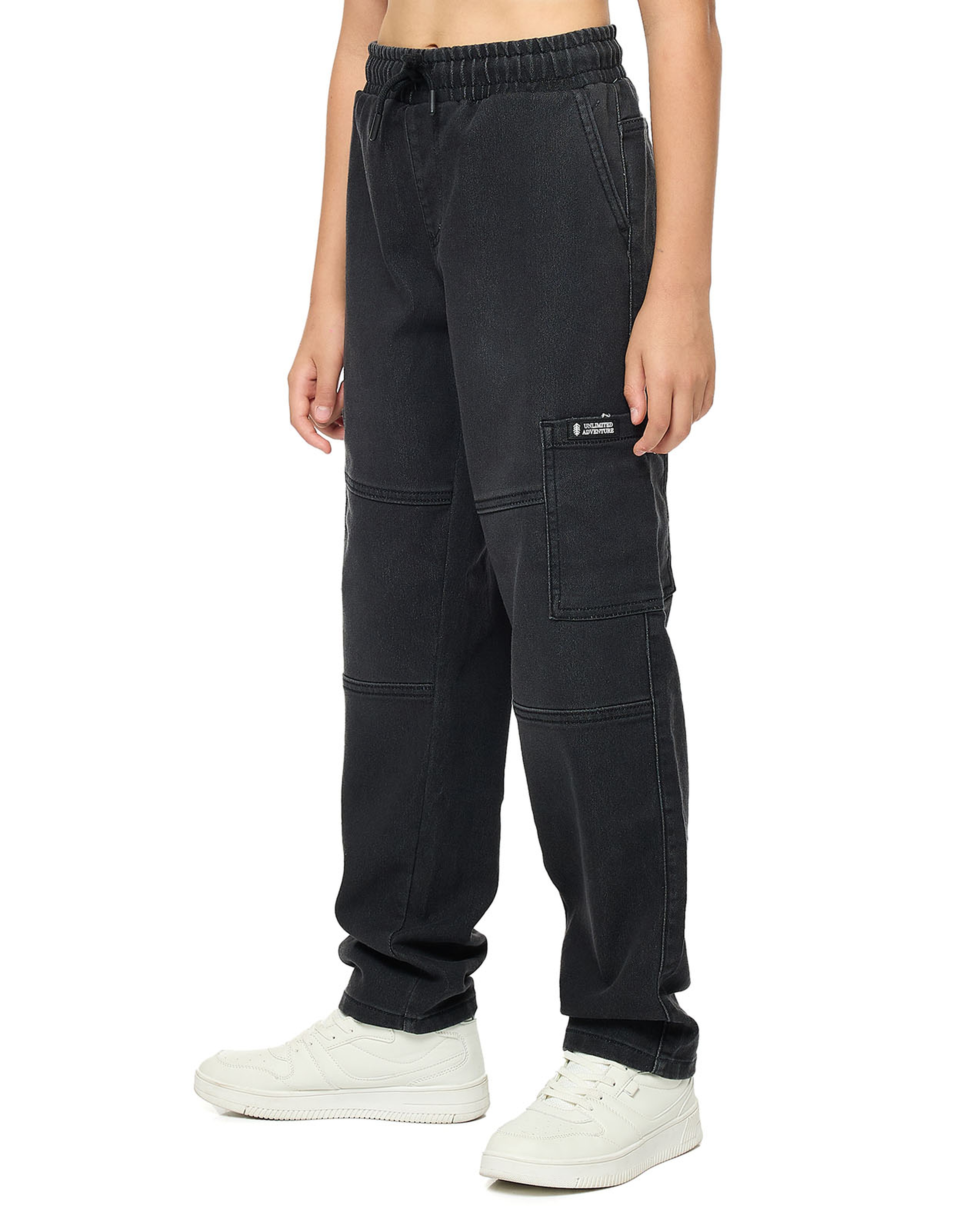 Washed Cargo Jeans with Drawstring Waist
