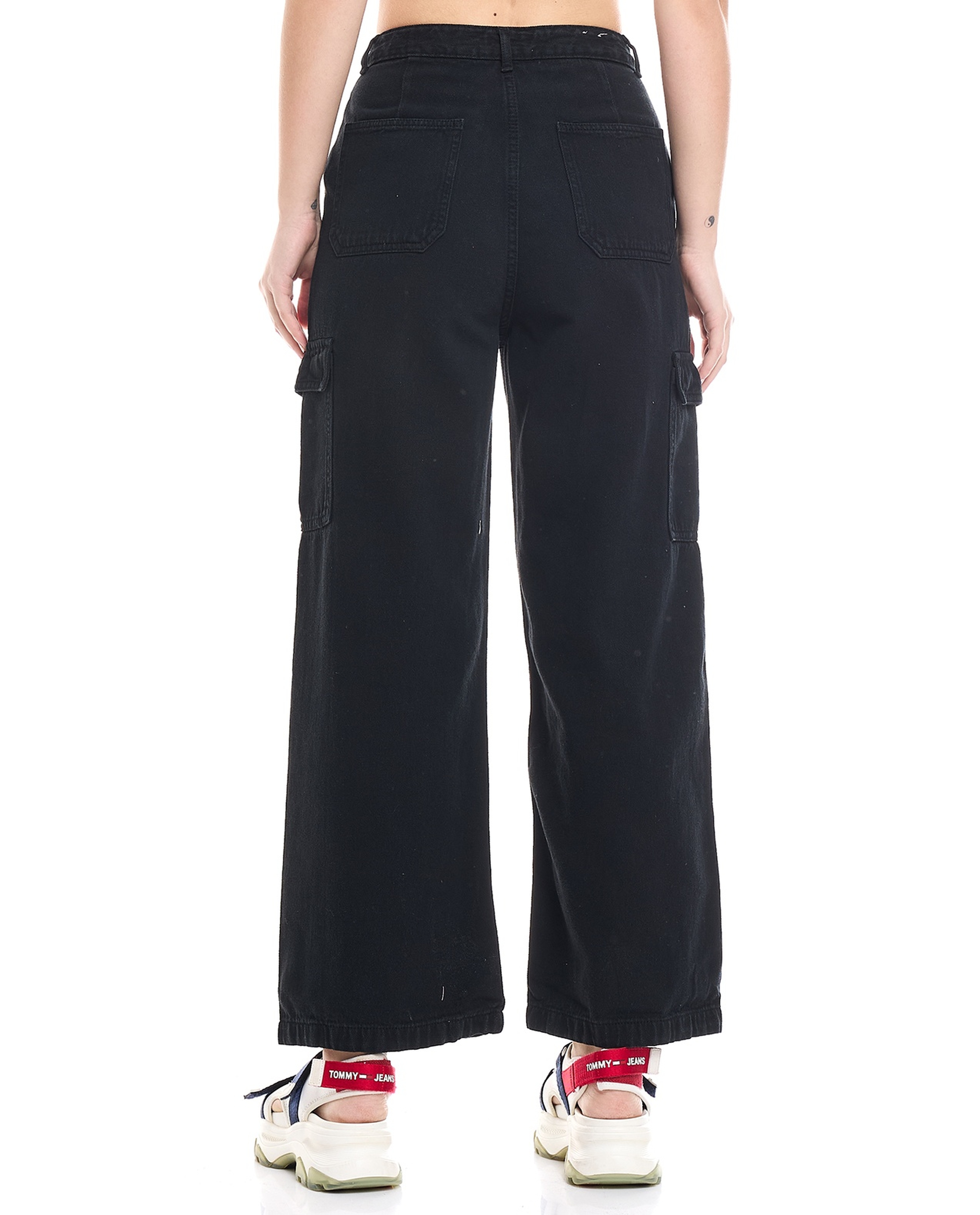 Solid Cargo Wide Leg Jeans with Button Closure