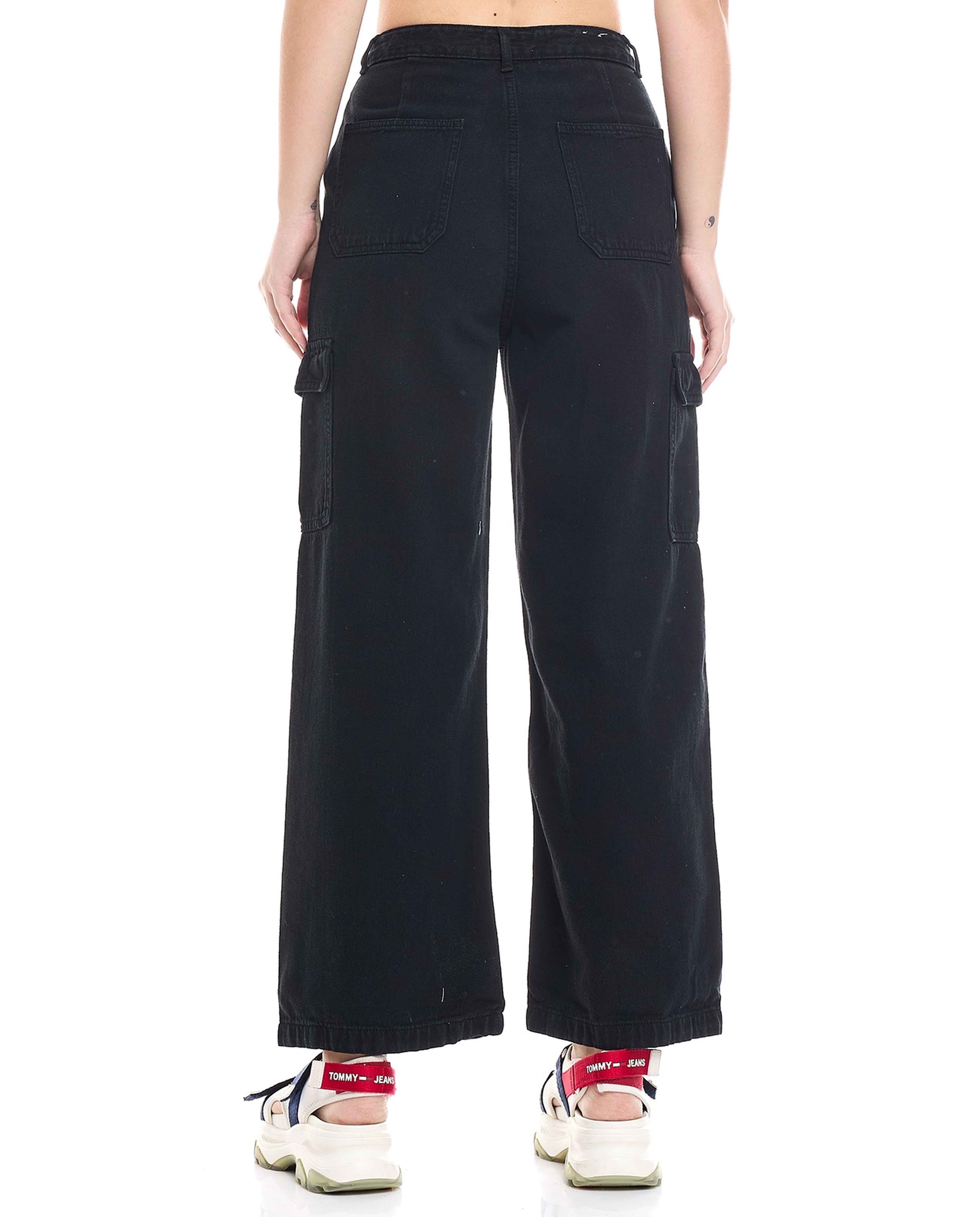 Solid Cargo Wide Leg Jeans with Button Closure