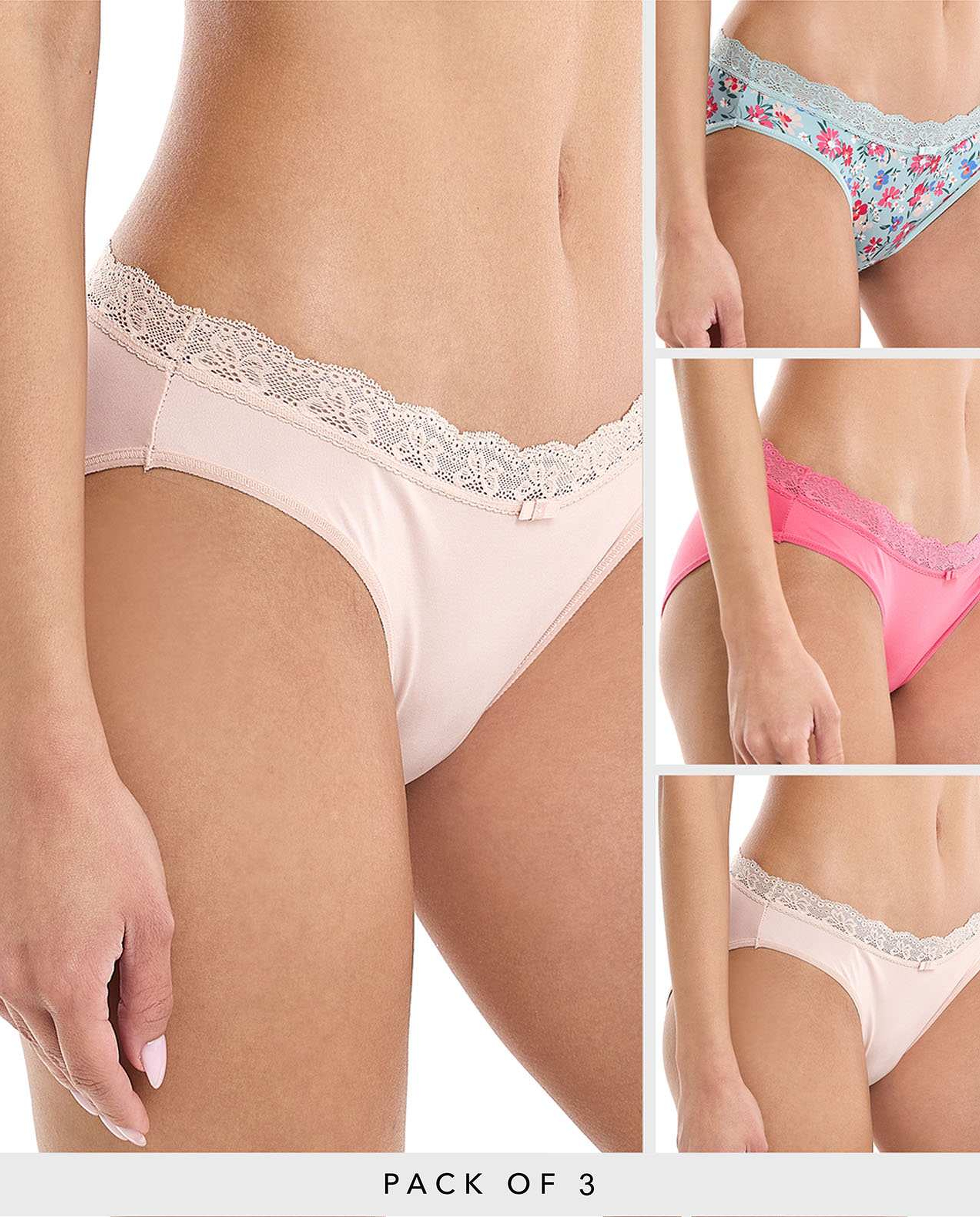 3 Pack Lace Trim Bikini Briefs