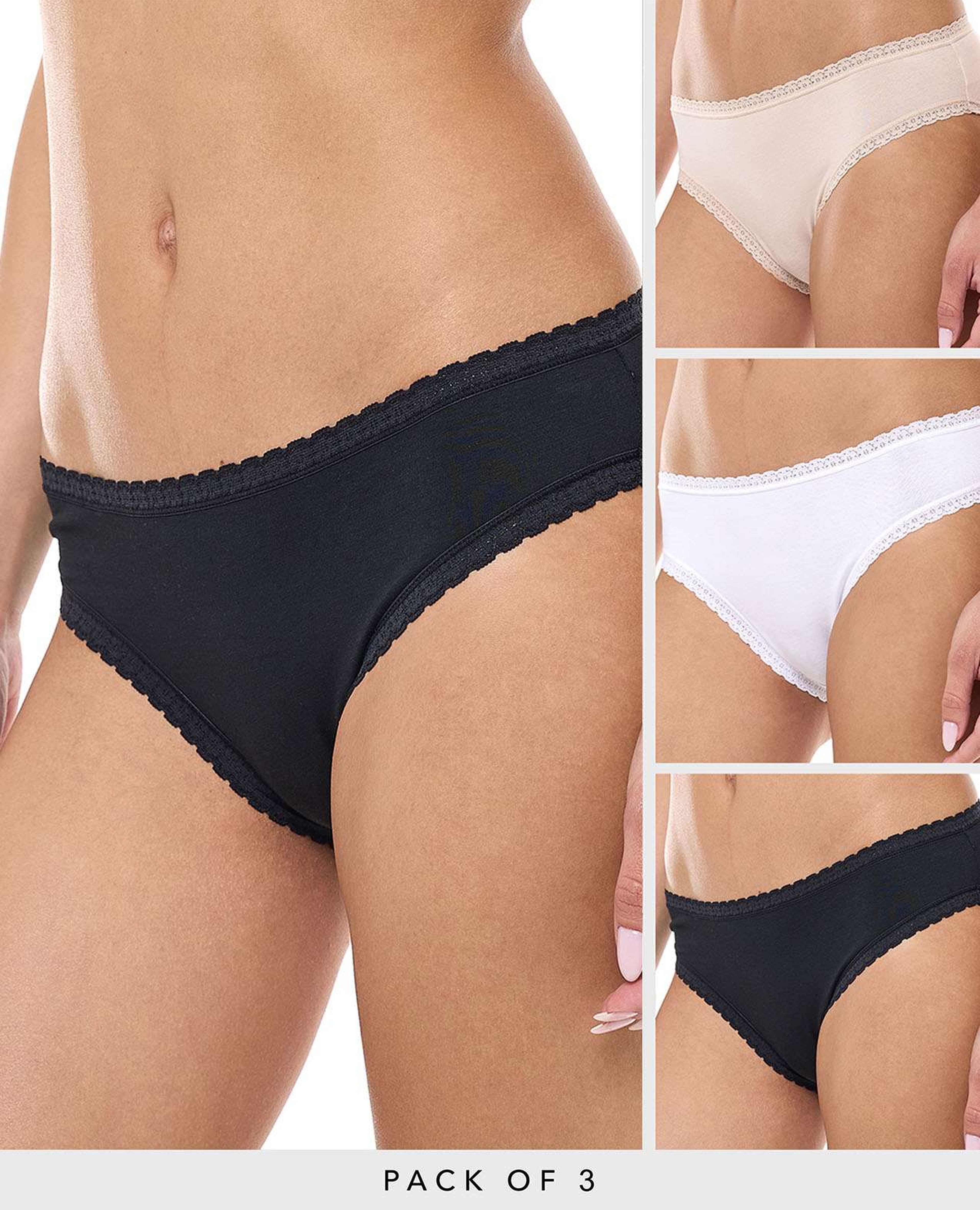 Pack of 3 Lace Trim Bikini Briefs