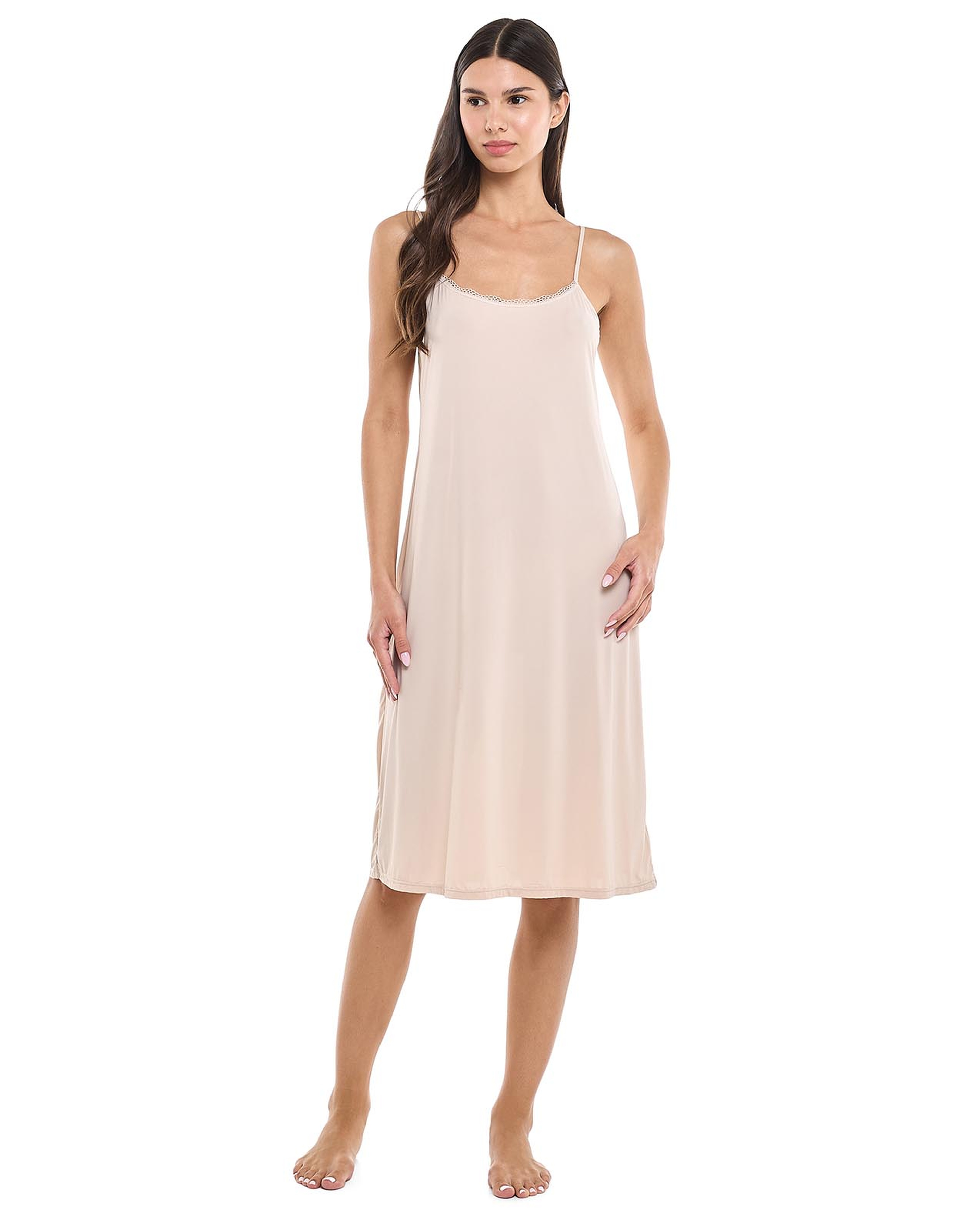 Lace Trim Strappy Nightdress with Scoop Neck