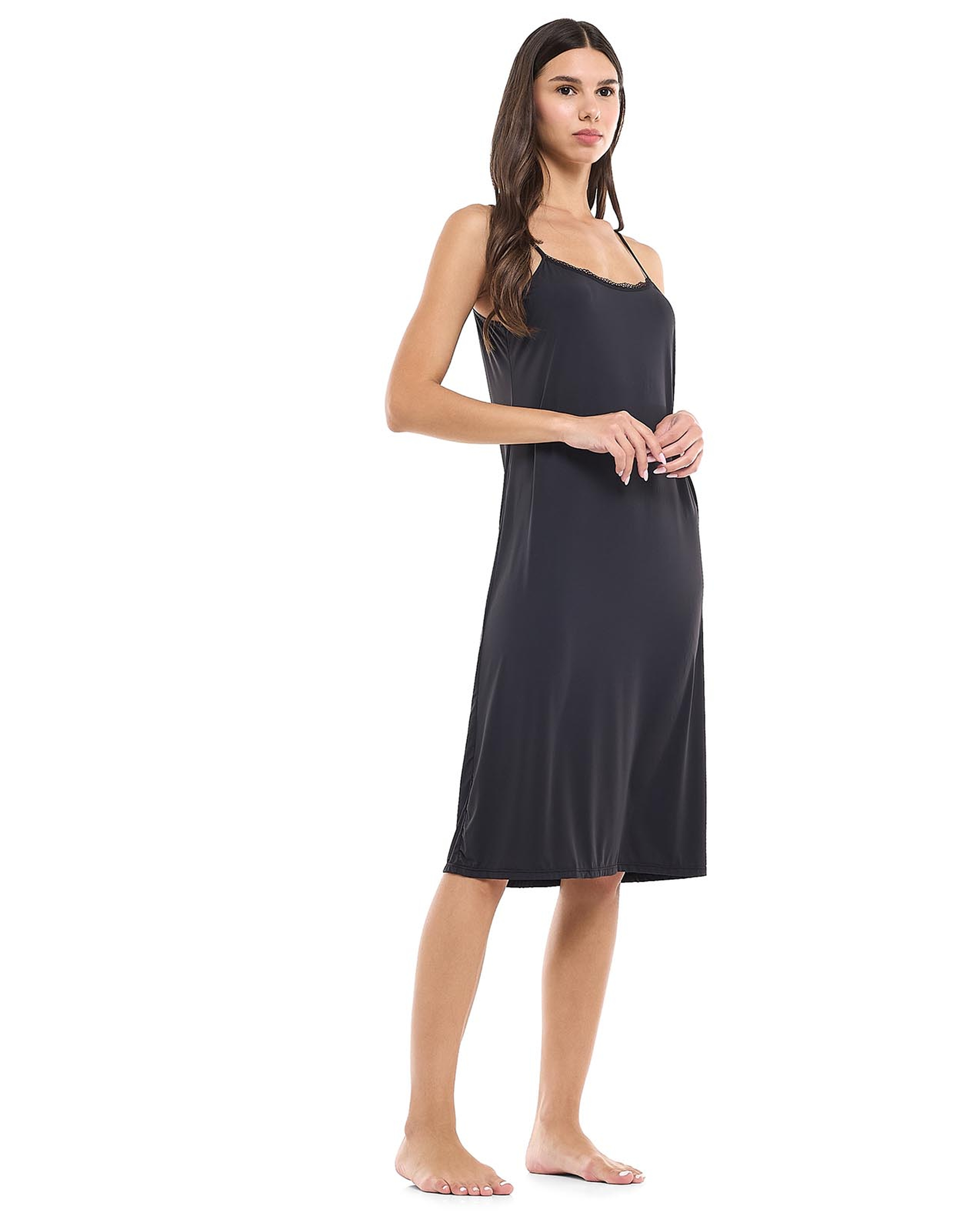 Lace Trim Strappy Nightdress with Scoop Neck