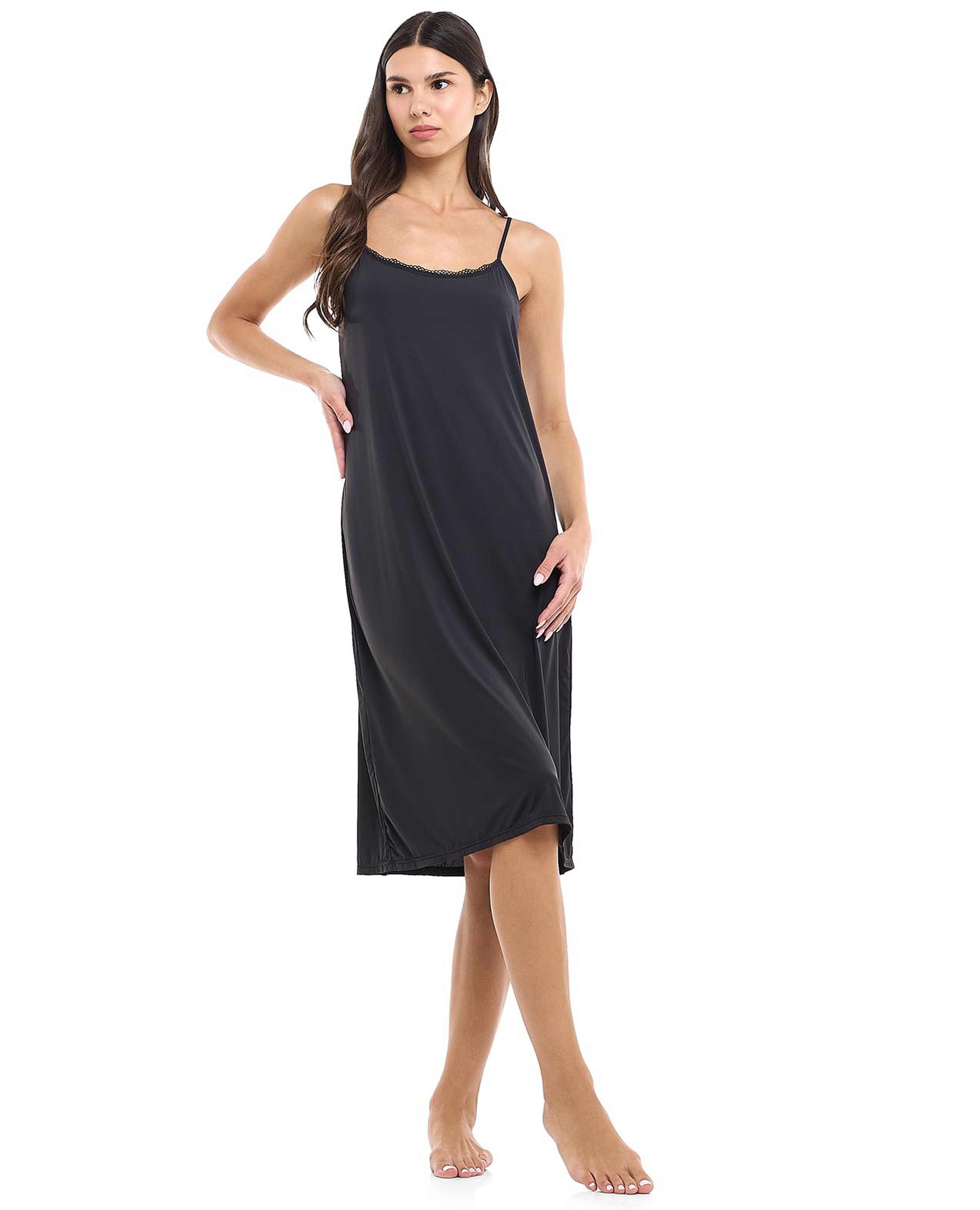 Lace Trim Strappy Nightdress with Scoop Neck