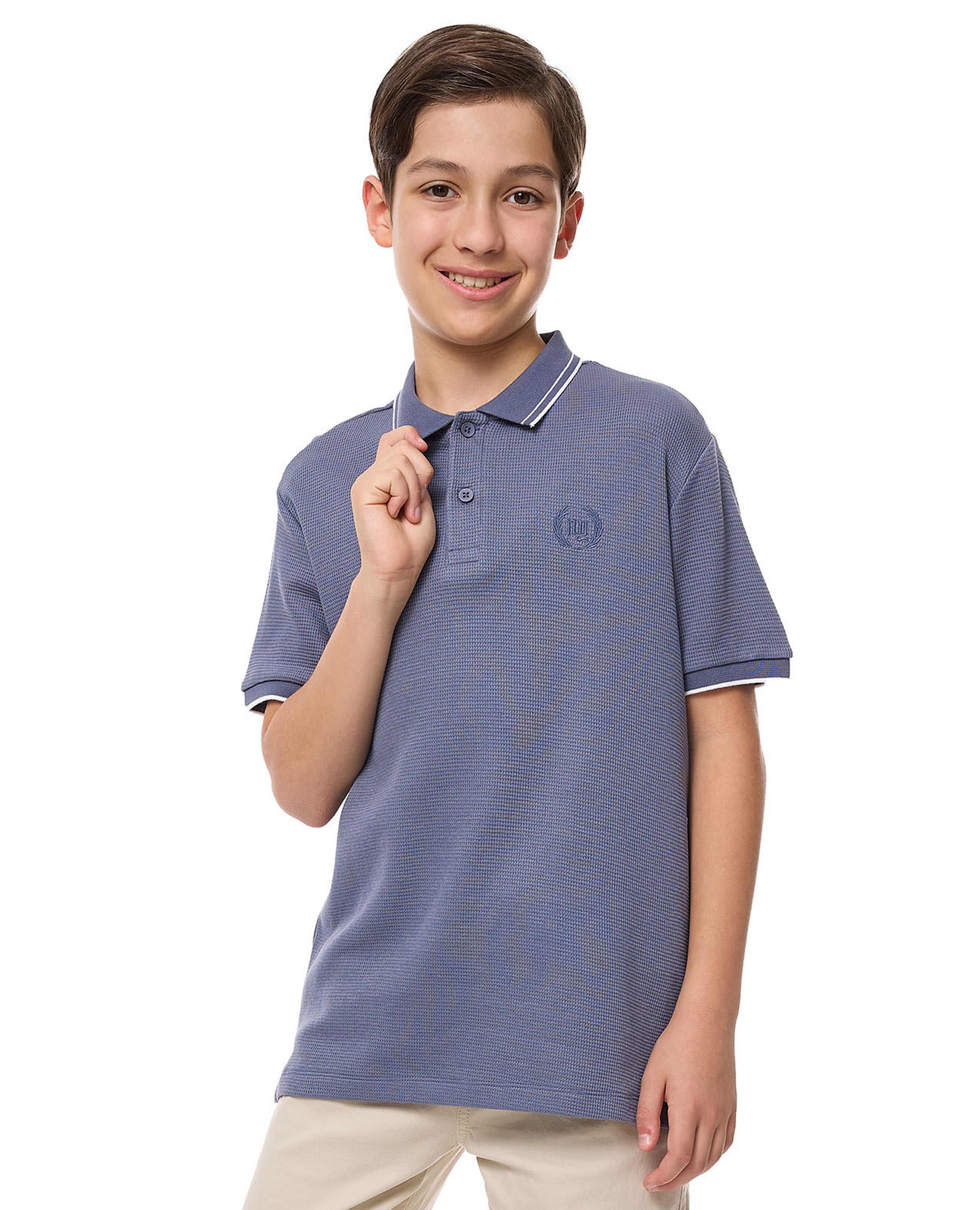 تيشيرت بولو مطرز بأكمام قصيرة