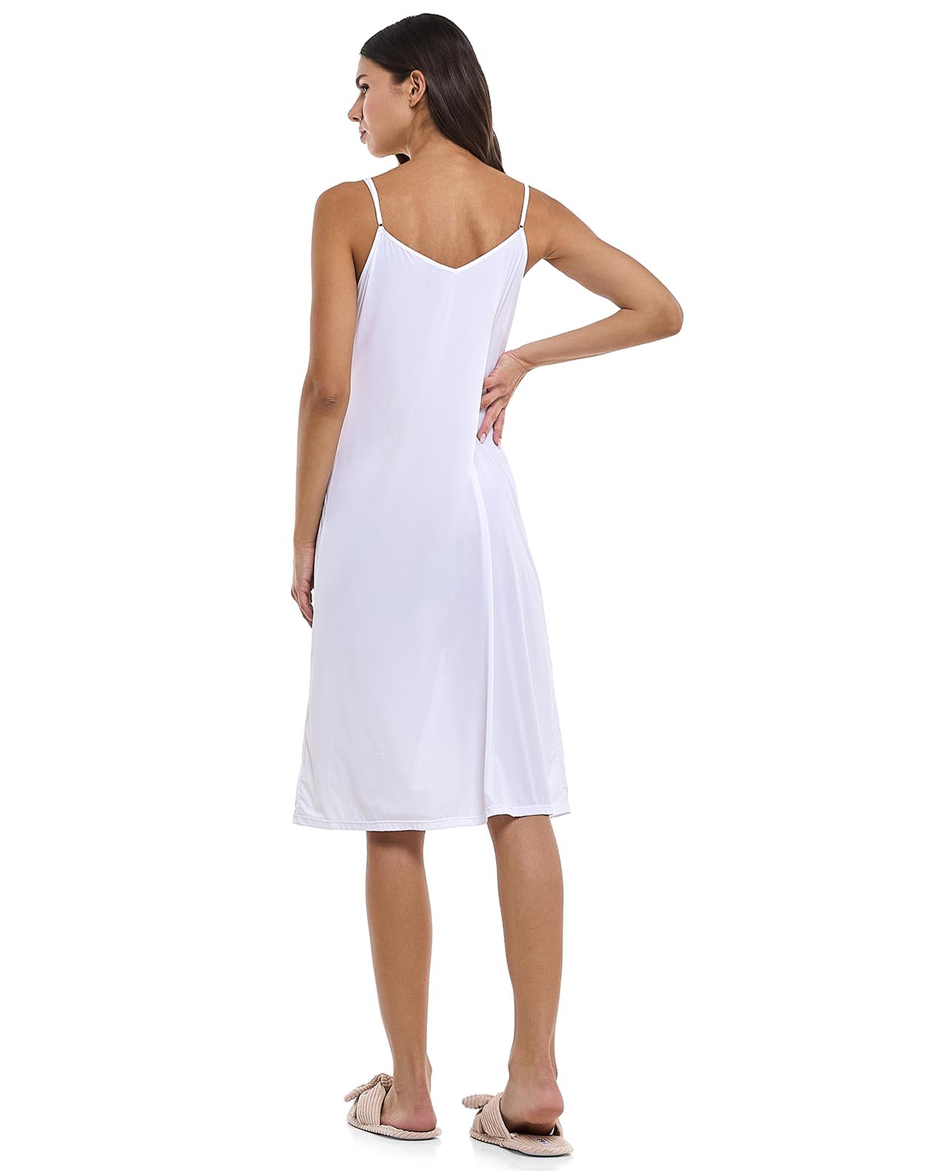 Lace Trim Strappy Nightdress with Scoop Neck