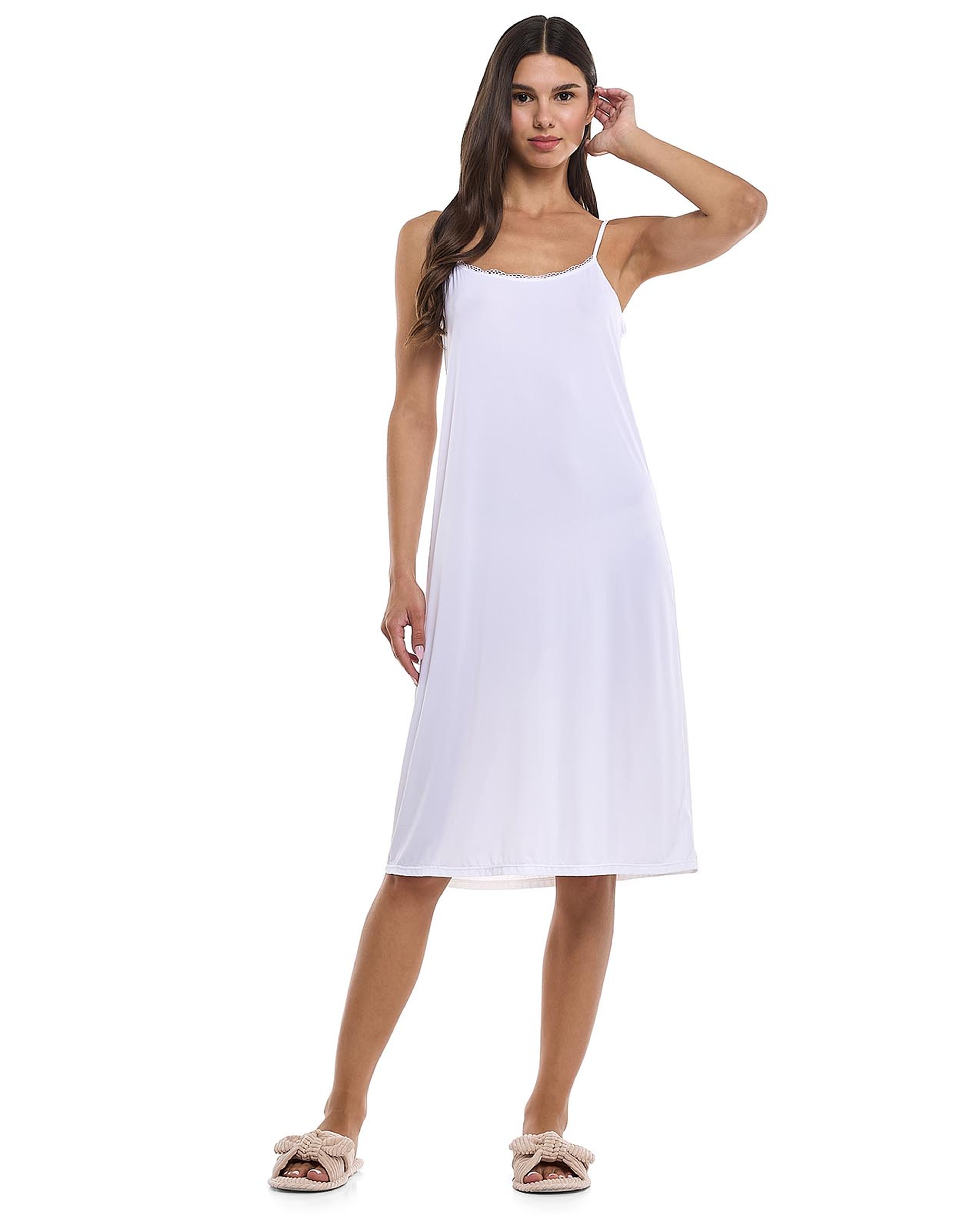 Lace Trim Strappy Nightdress with Scoop Neck