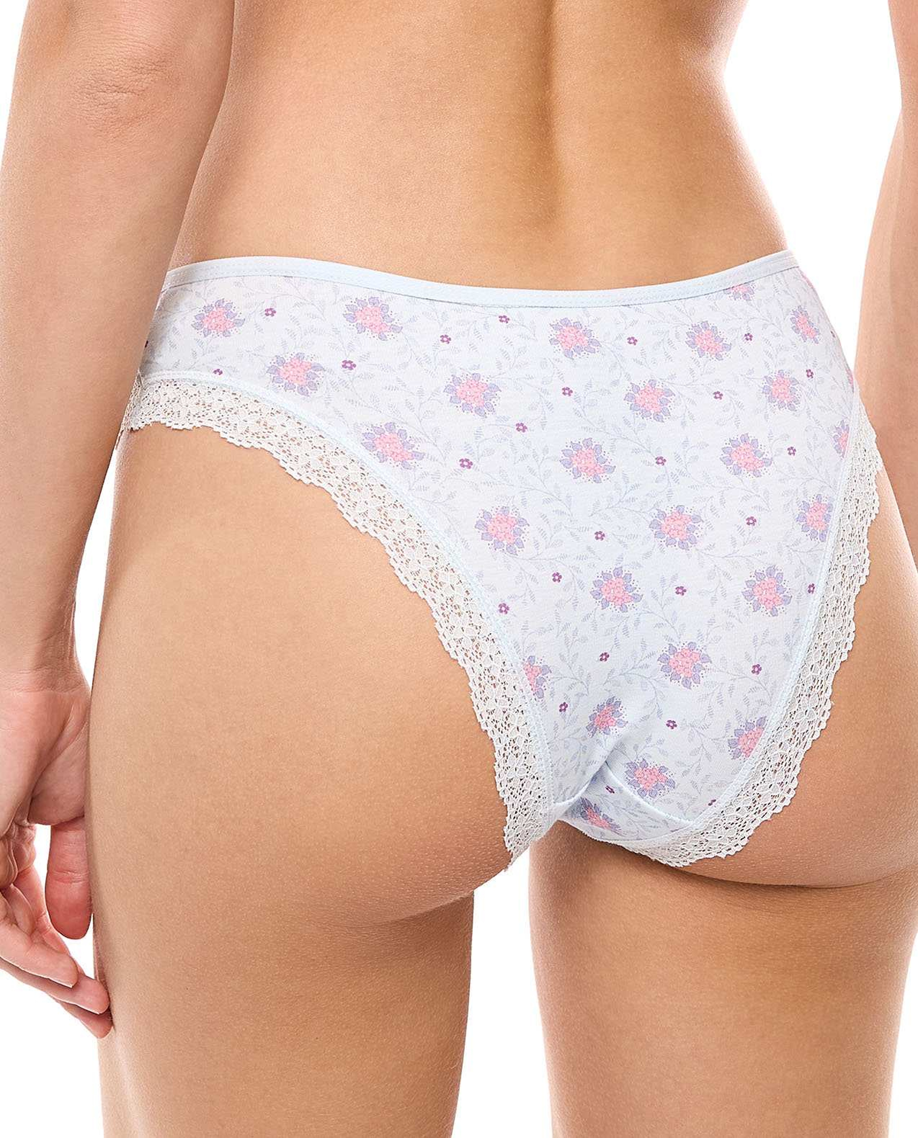 3 Pack Printed Lace Trim Brazilian Briefs
