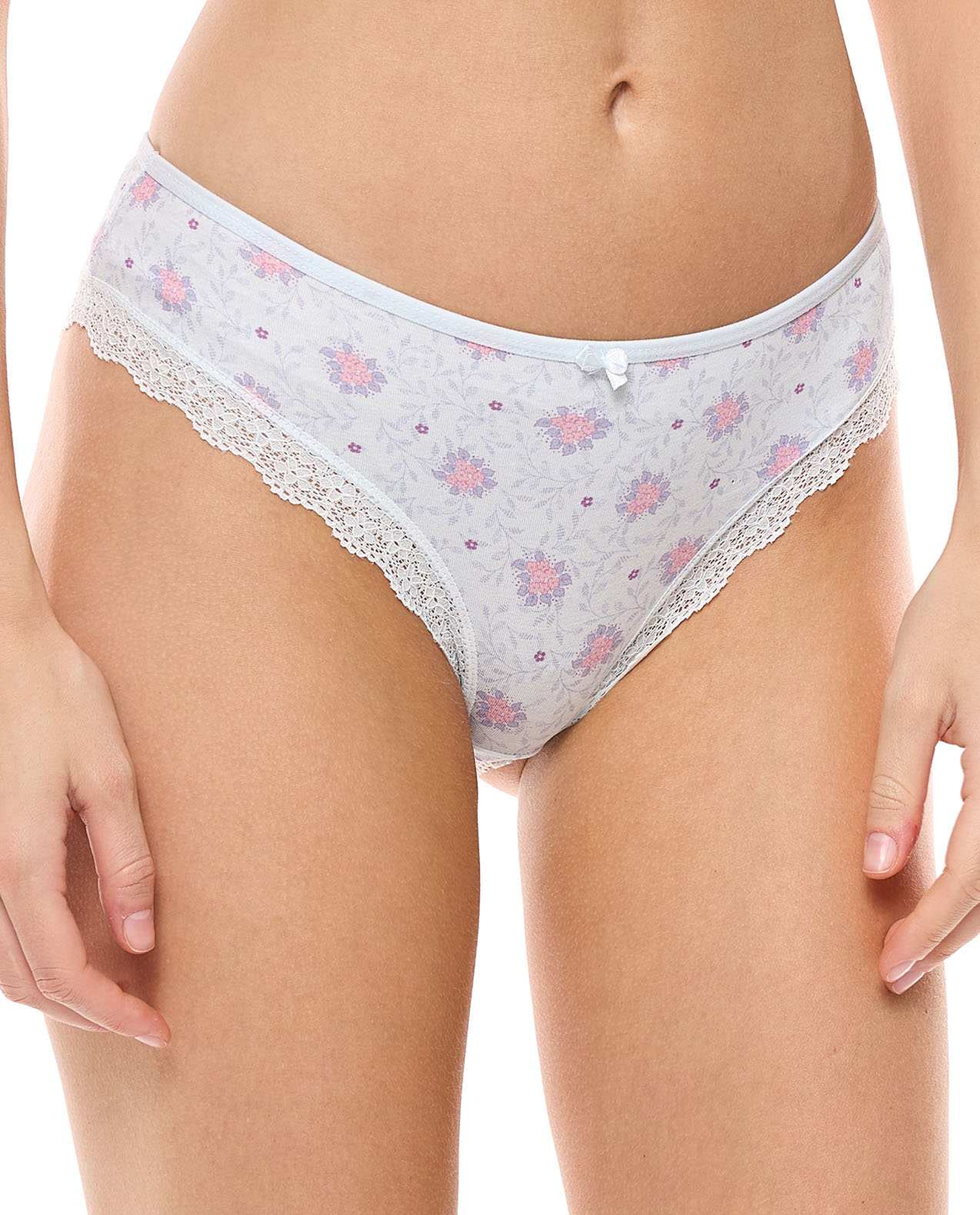 3 Pack Printed Lace Trim Brazilian Briefs