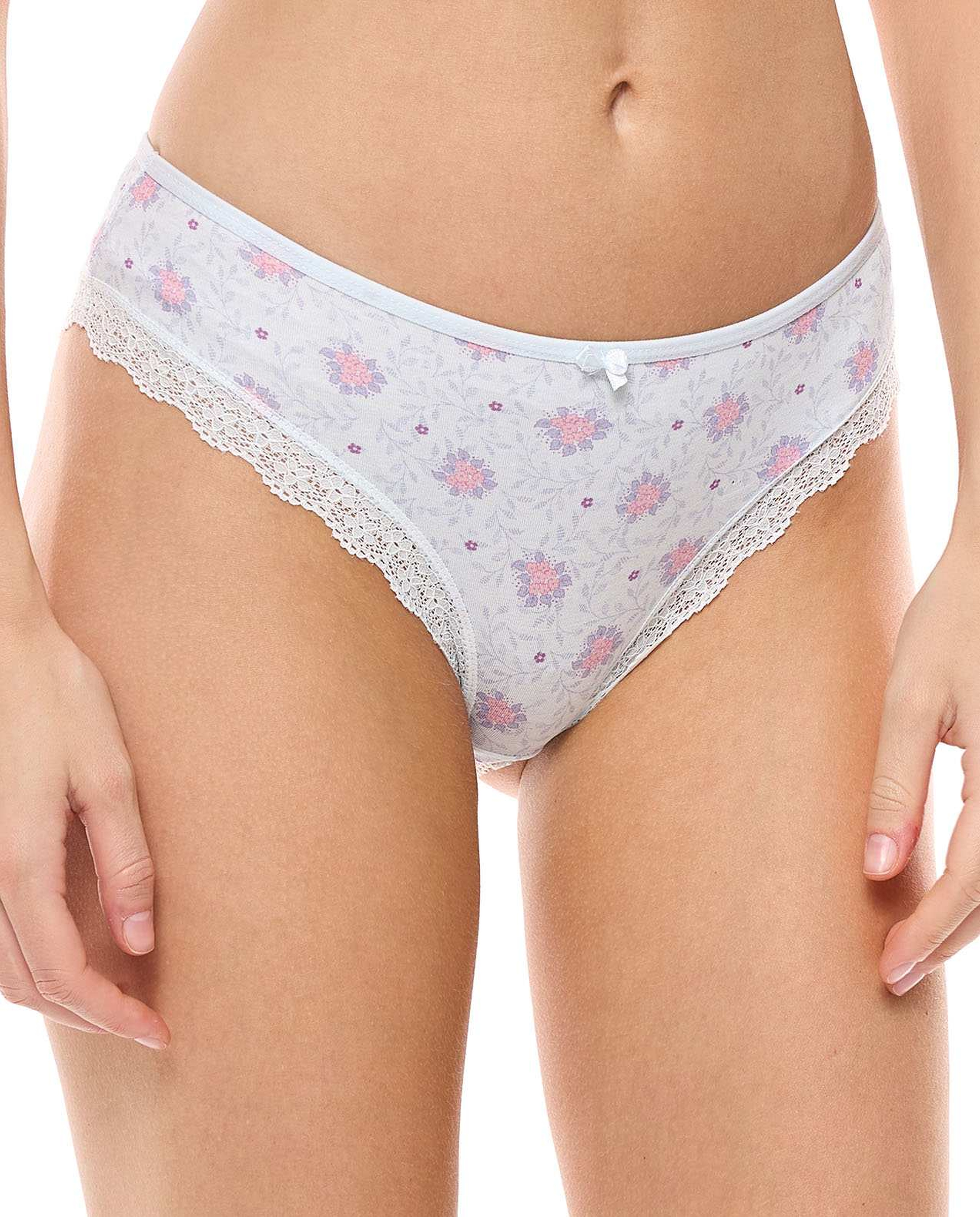 3 Pack Printed Lace Trim Brazilian Briefs