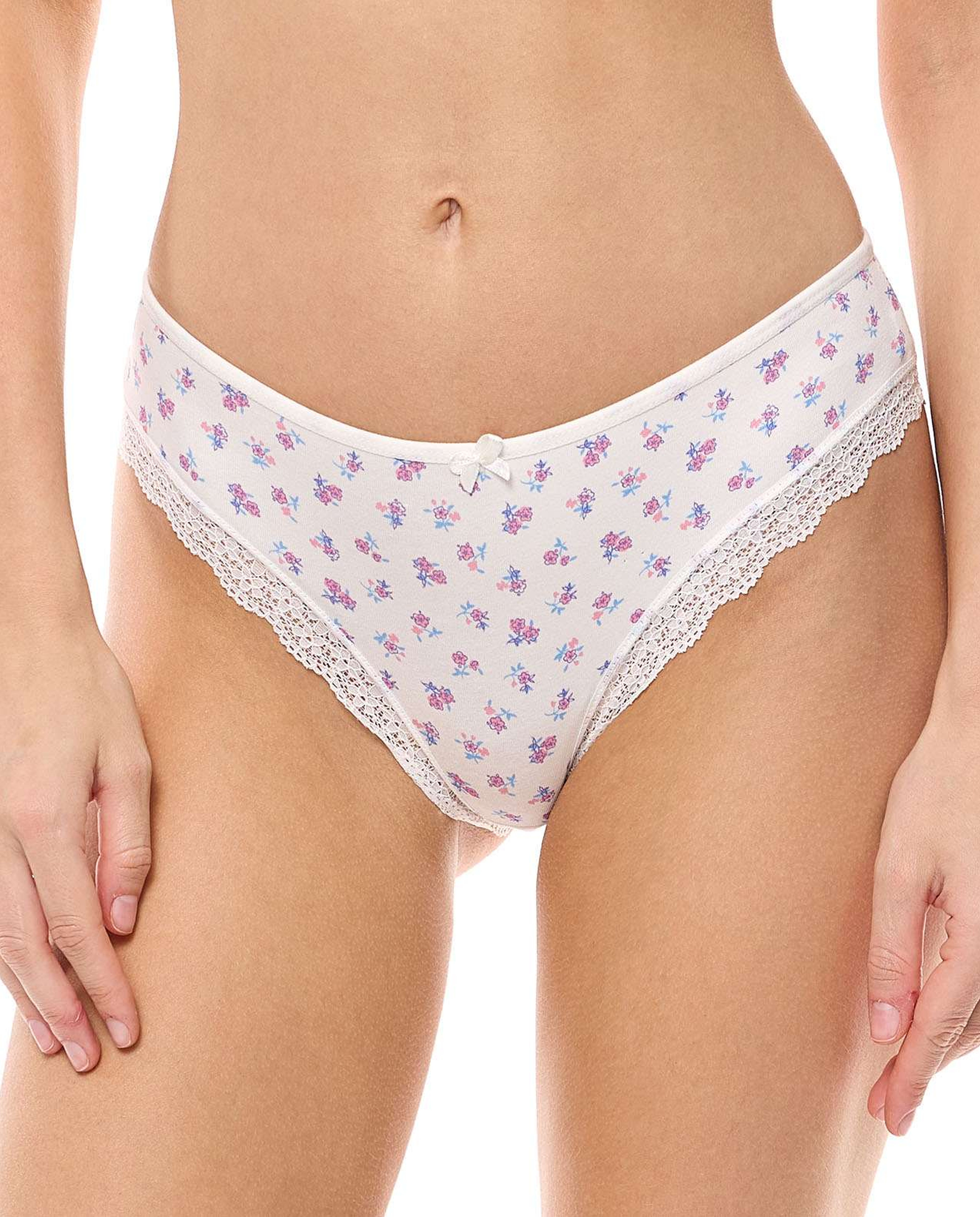 3 Pack Printed Lace Trim Brazilian Briefs