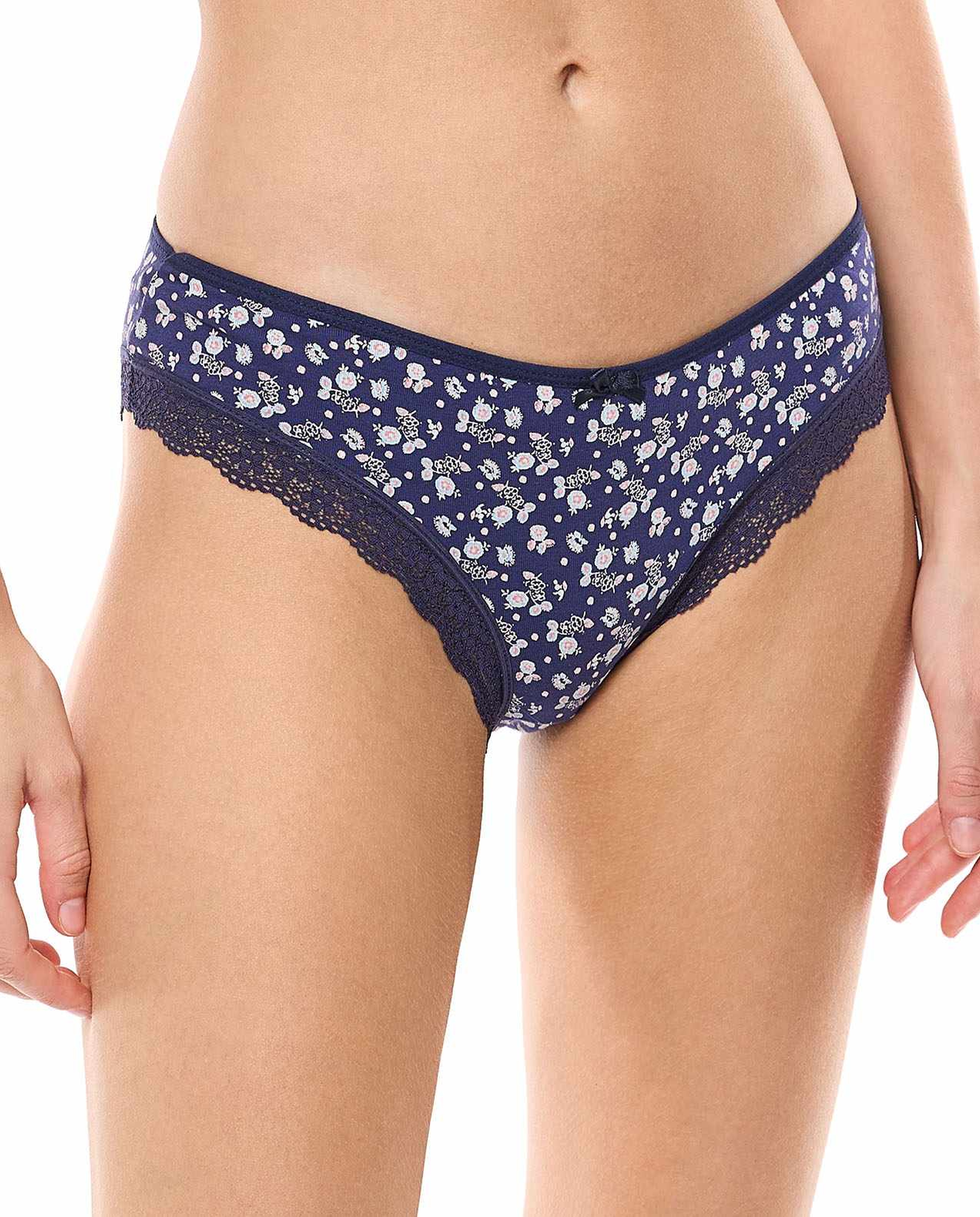 3 Pack Printed Lace Trim Brazilian Briefs