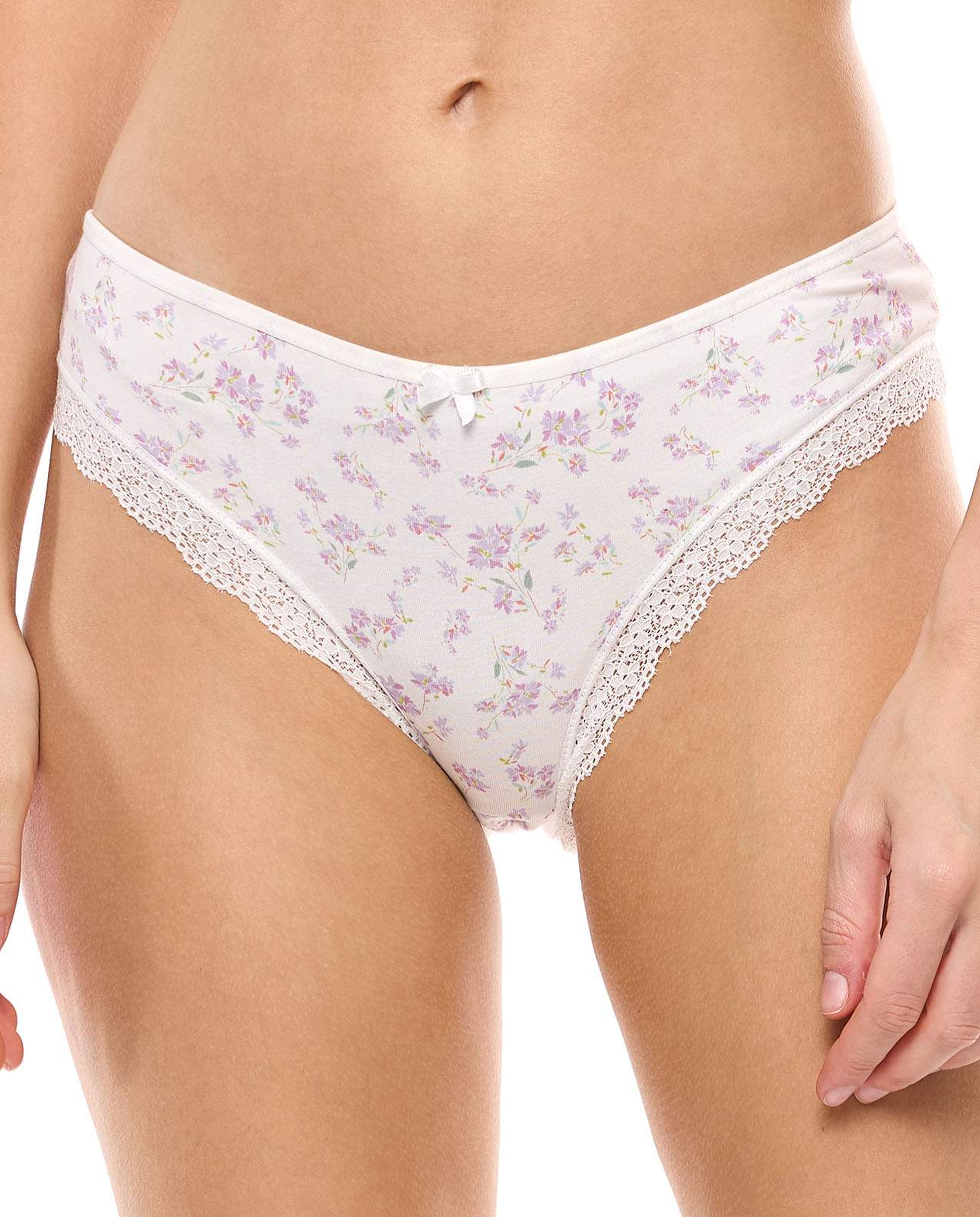 3 Pack Printed Lace Trim Brazilian Briefs