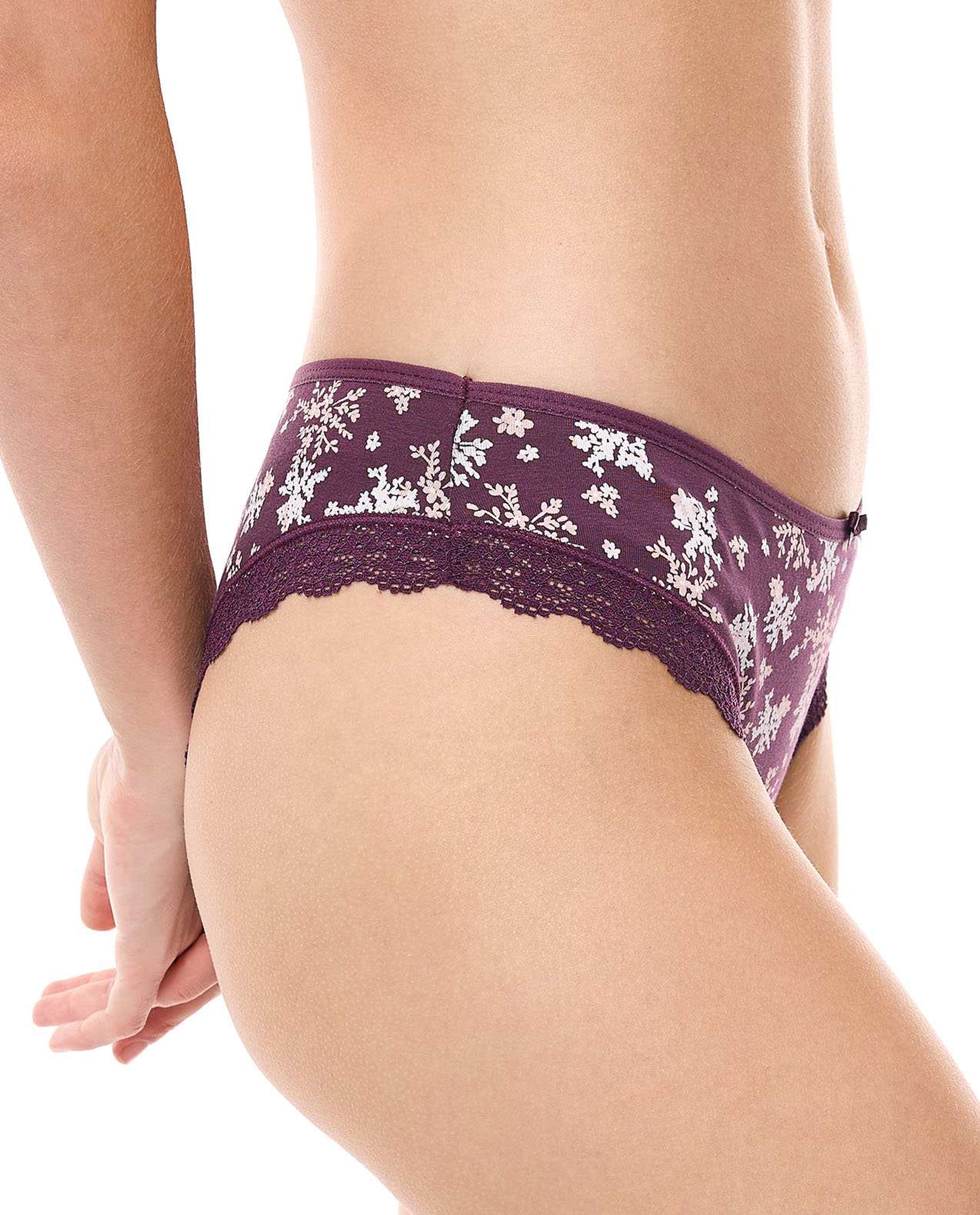 3 Pack Printed Lace Trim Brazilian Briefs
