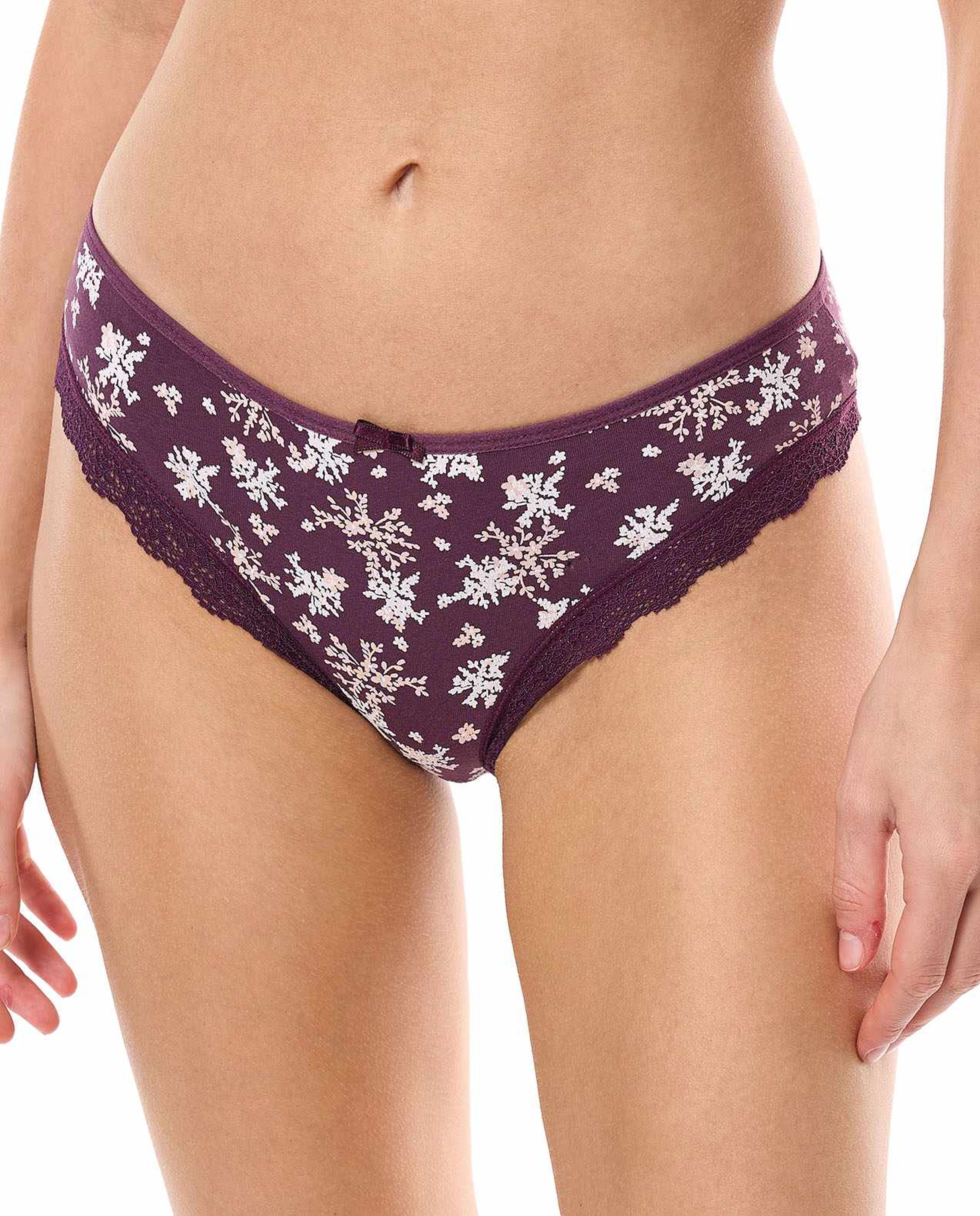 3 Pack Printed Lace Trim Brazilian Briefs