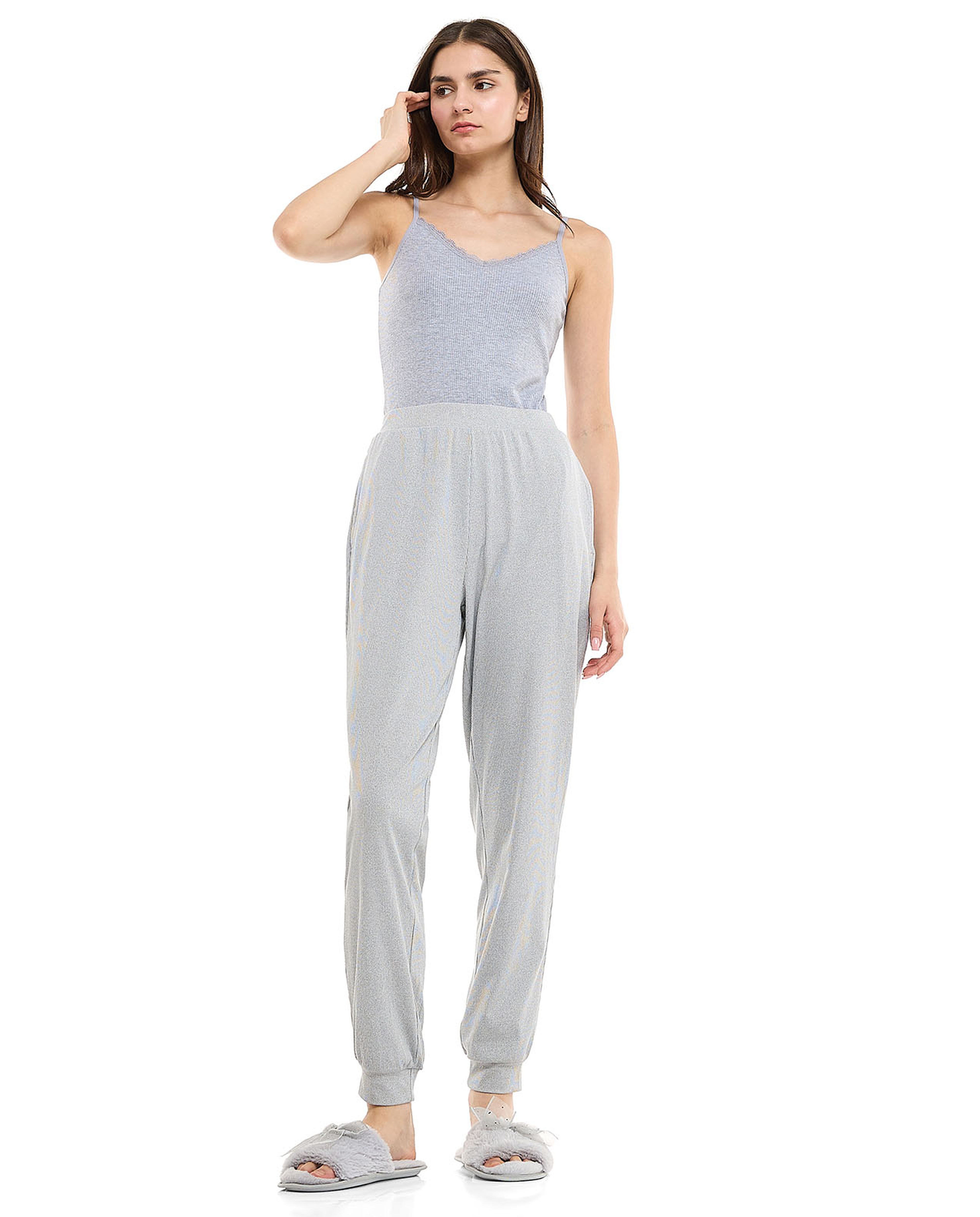 Ribbed Lounge Pants with Elastic Waist