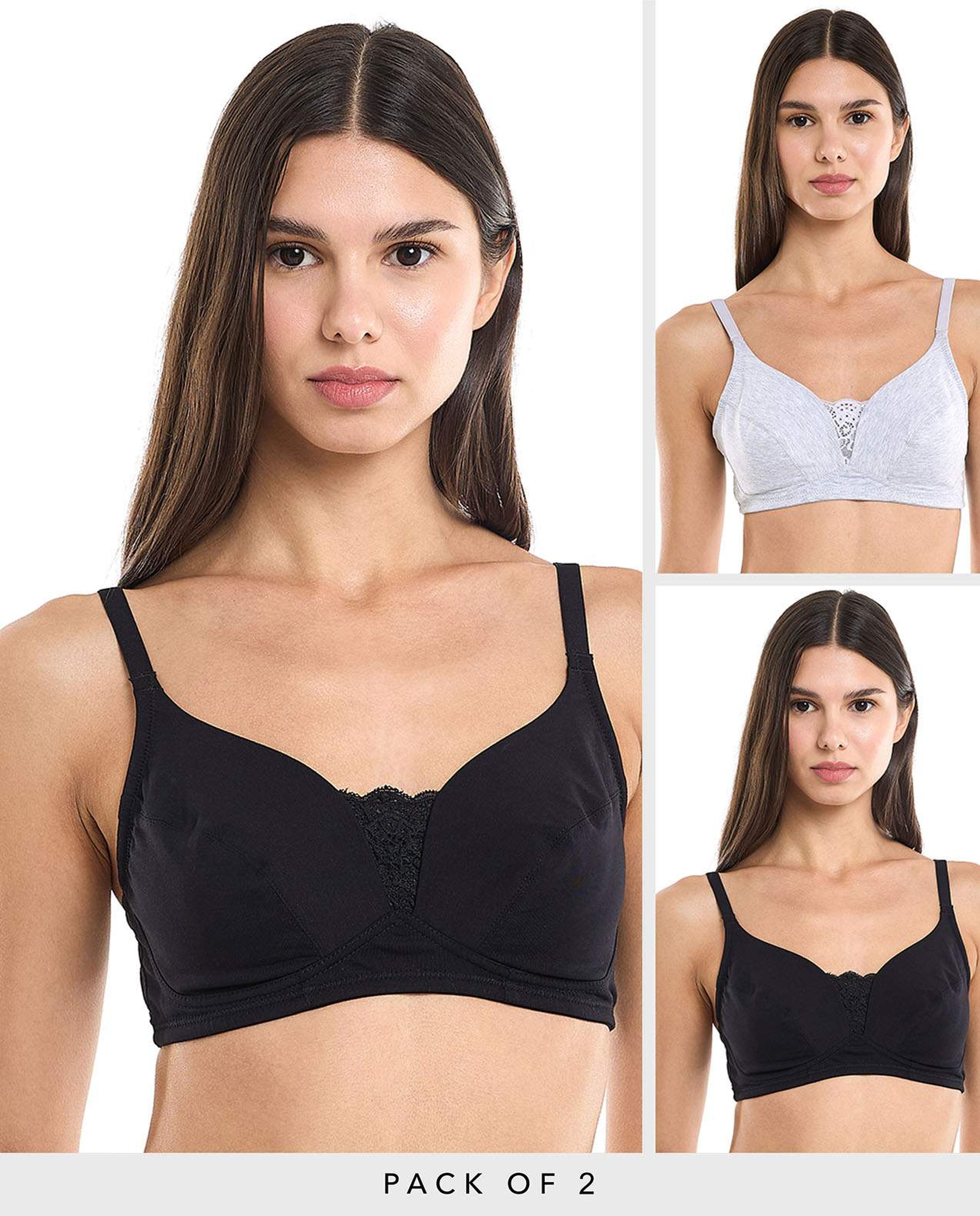 2 Pack Lace Trim Non-Padded Bras