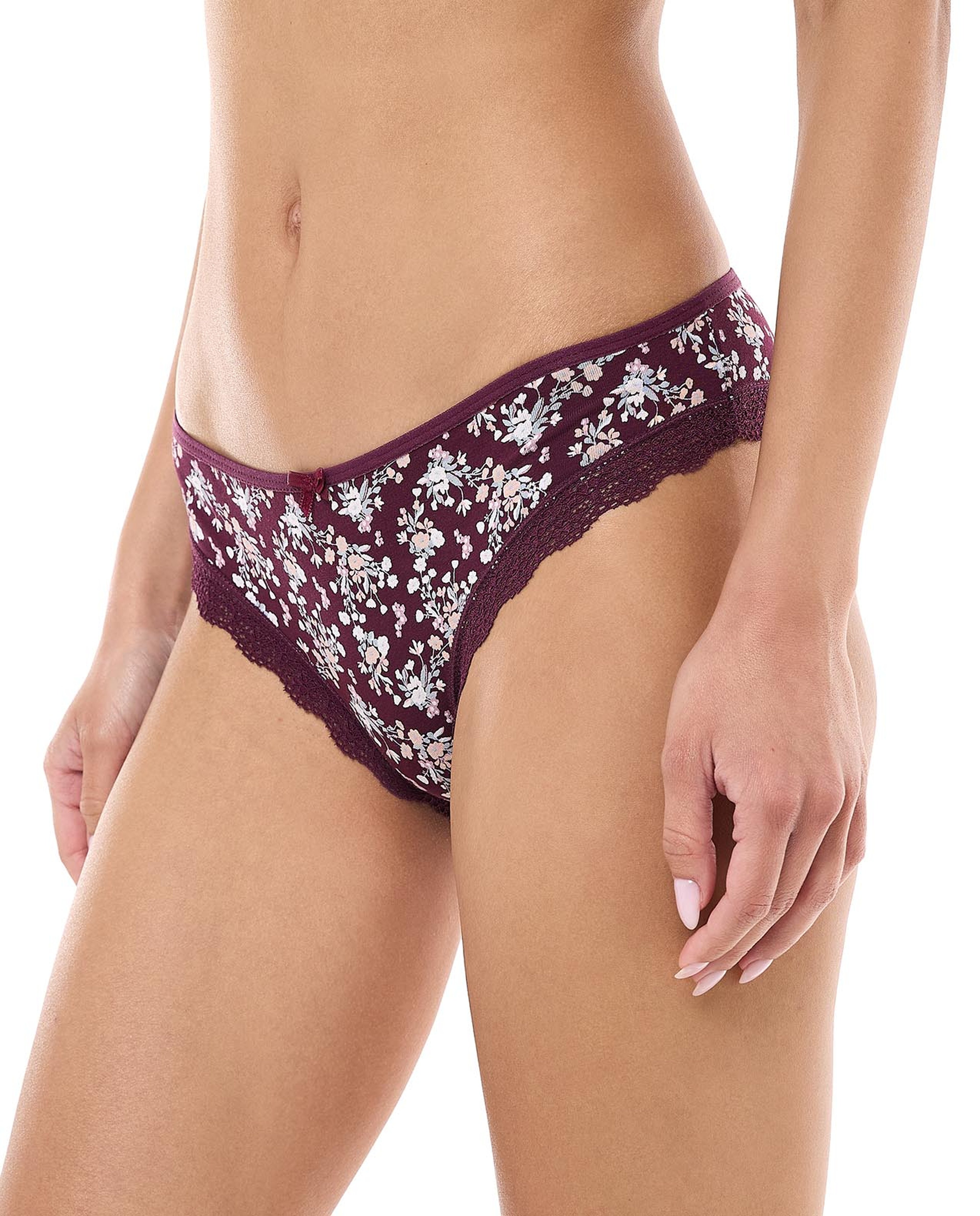 3 Pack Printed Lace Trim Brazilian Briefs