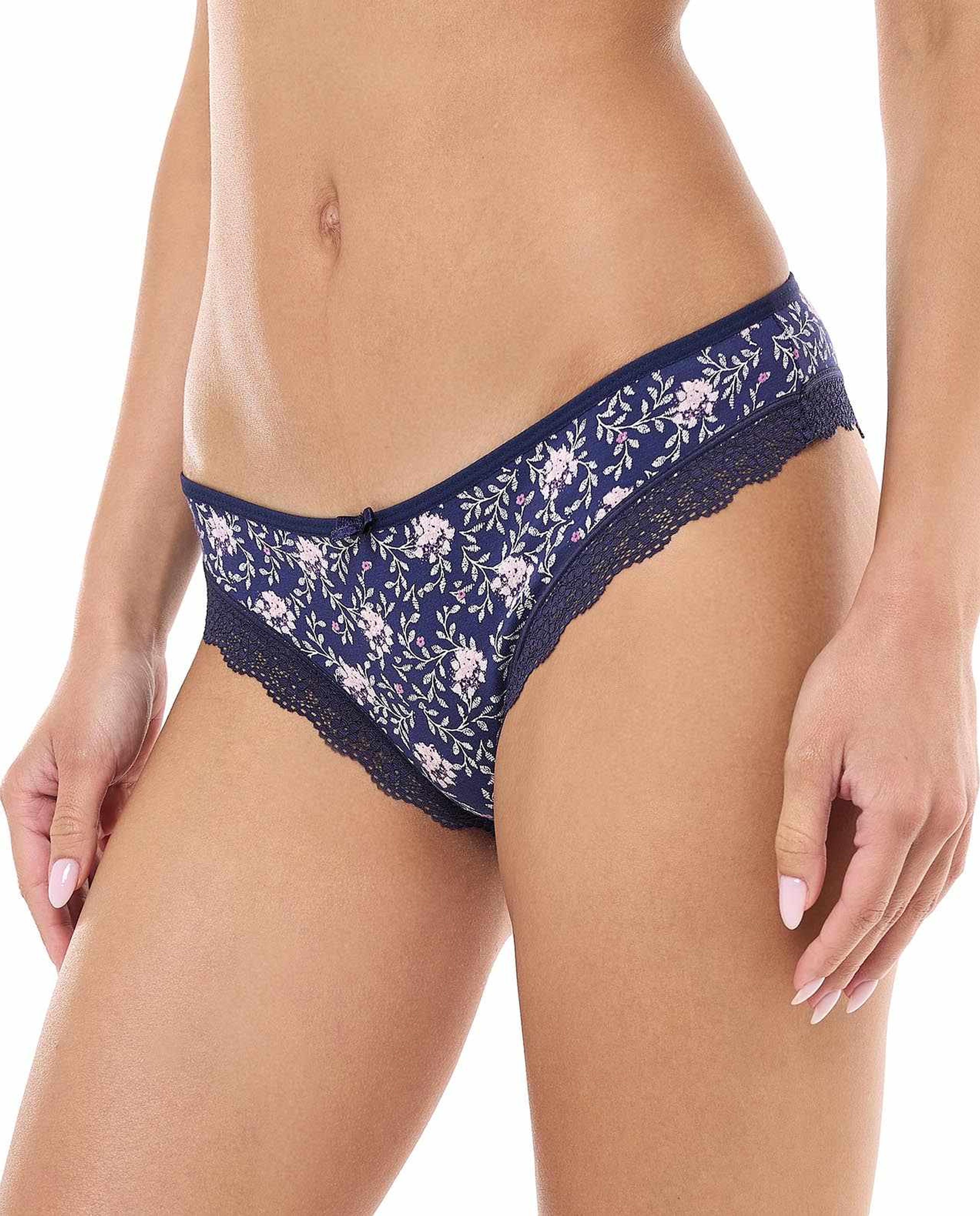 3 Pack Printed Lace Trim Brazilian Briefs