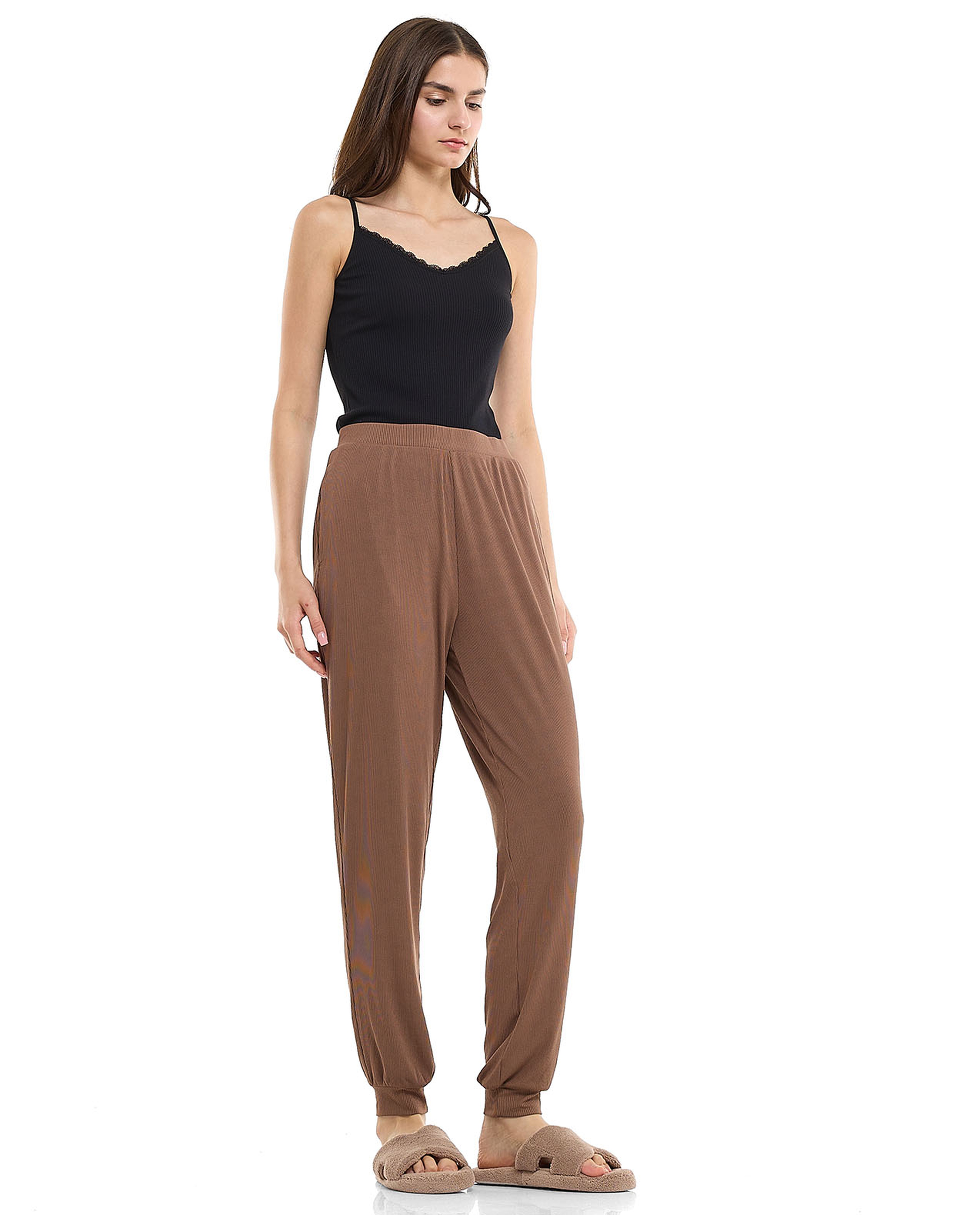 Ribbed Lounge Pants with Elastic Waist
