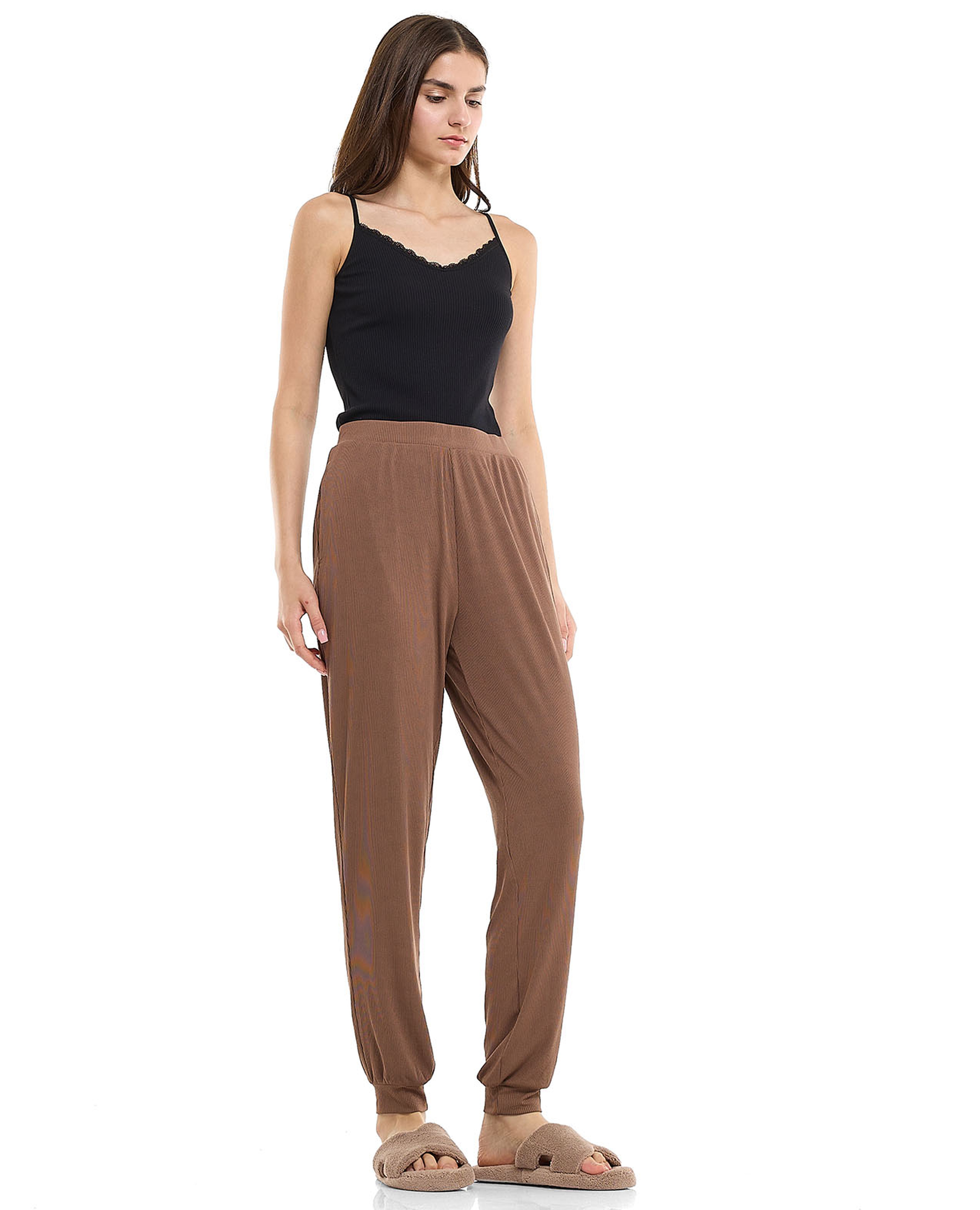 Ribbed Lounge Pants with Elastic Waist