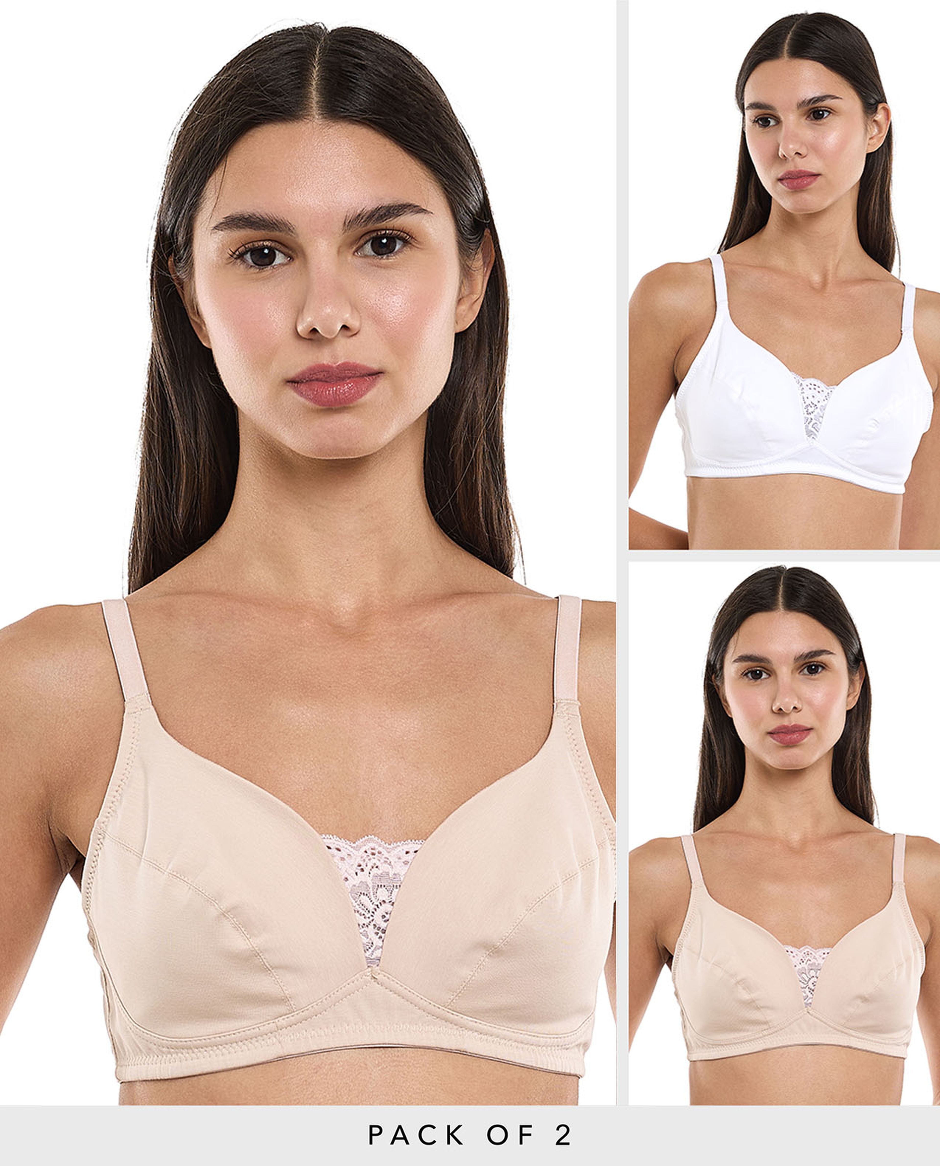 2 Pack Lace Trim Non-Padded Bras