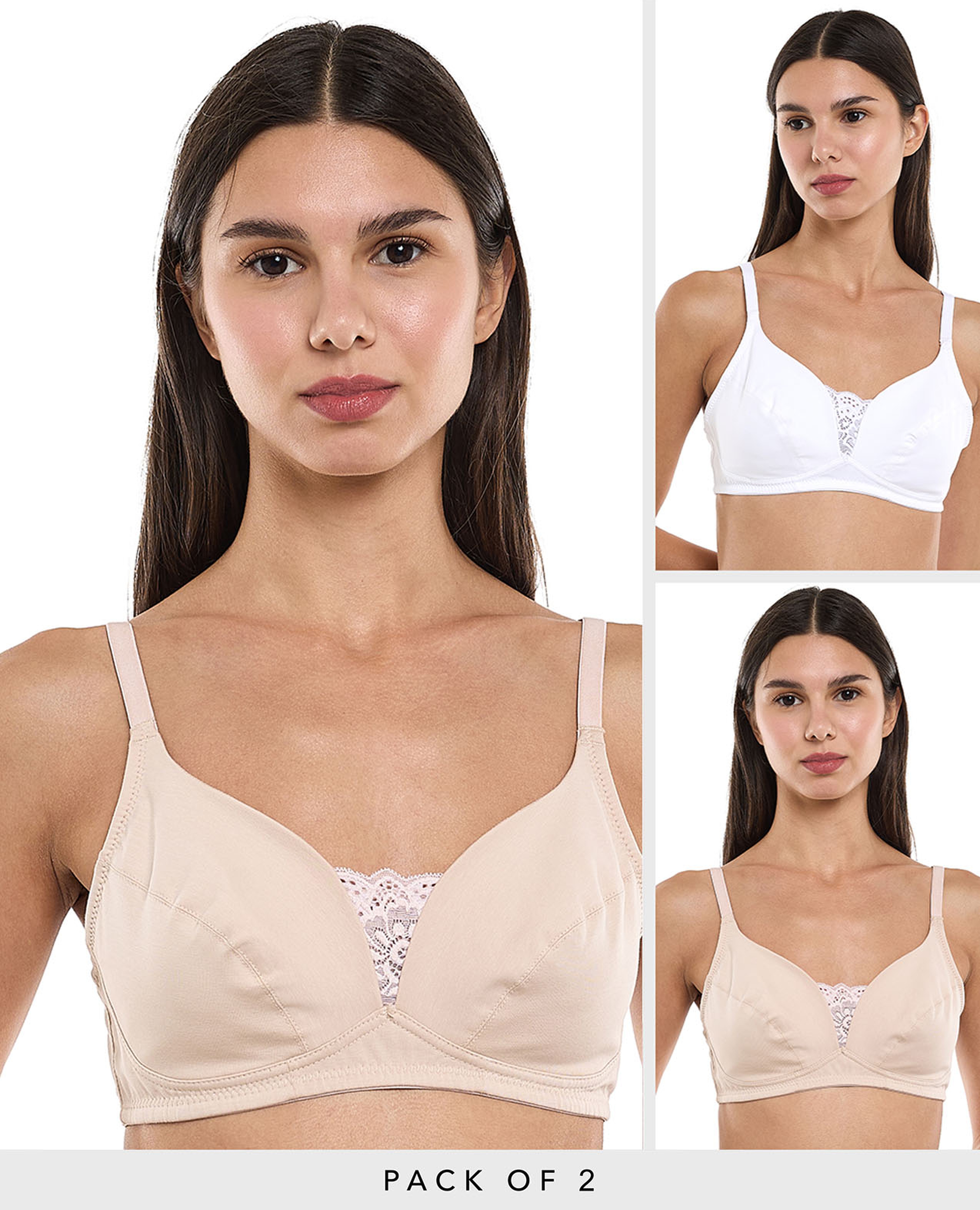 طقم حمالة صدر غير مبطنة بحافة دانتيل - قطعتين