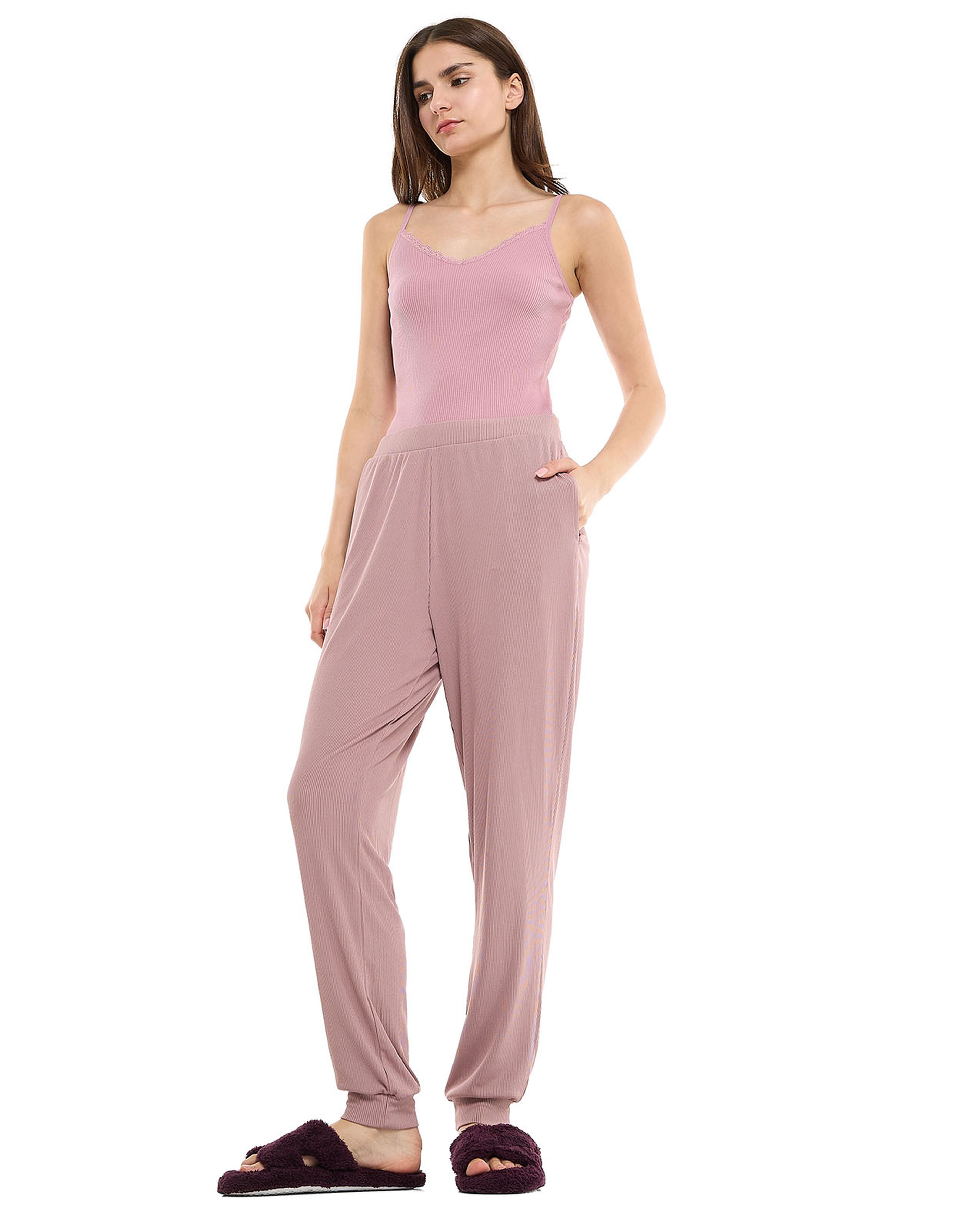 Ribbed Lounge Pants with Elastic Waist