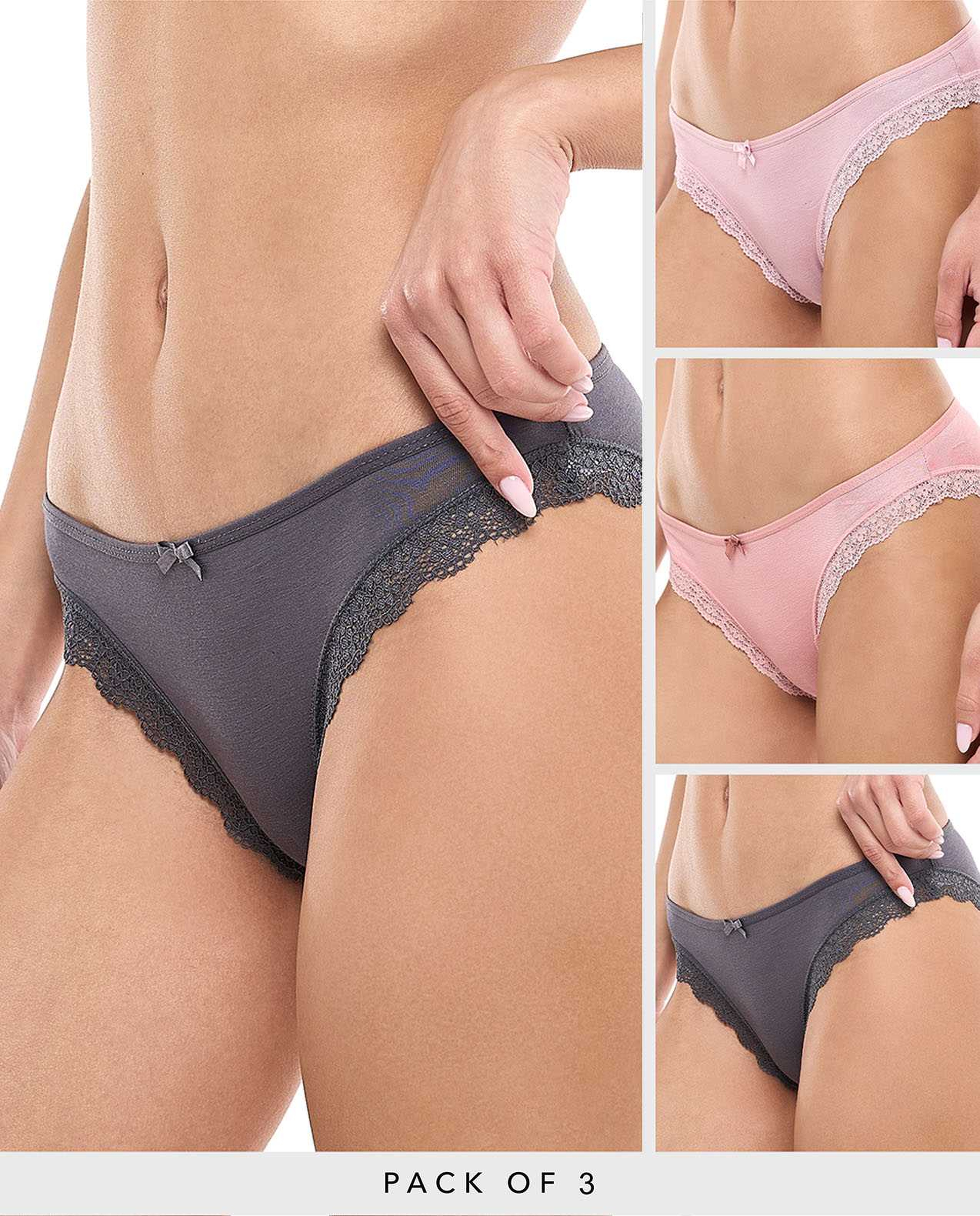 3 Pack Lace Trim Brazilian Briefs
