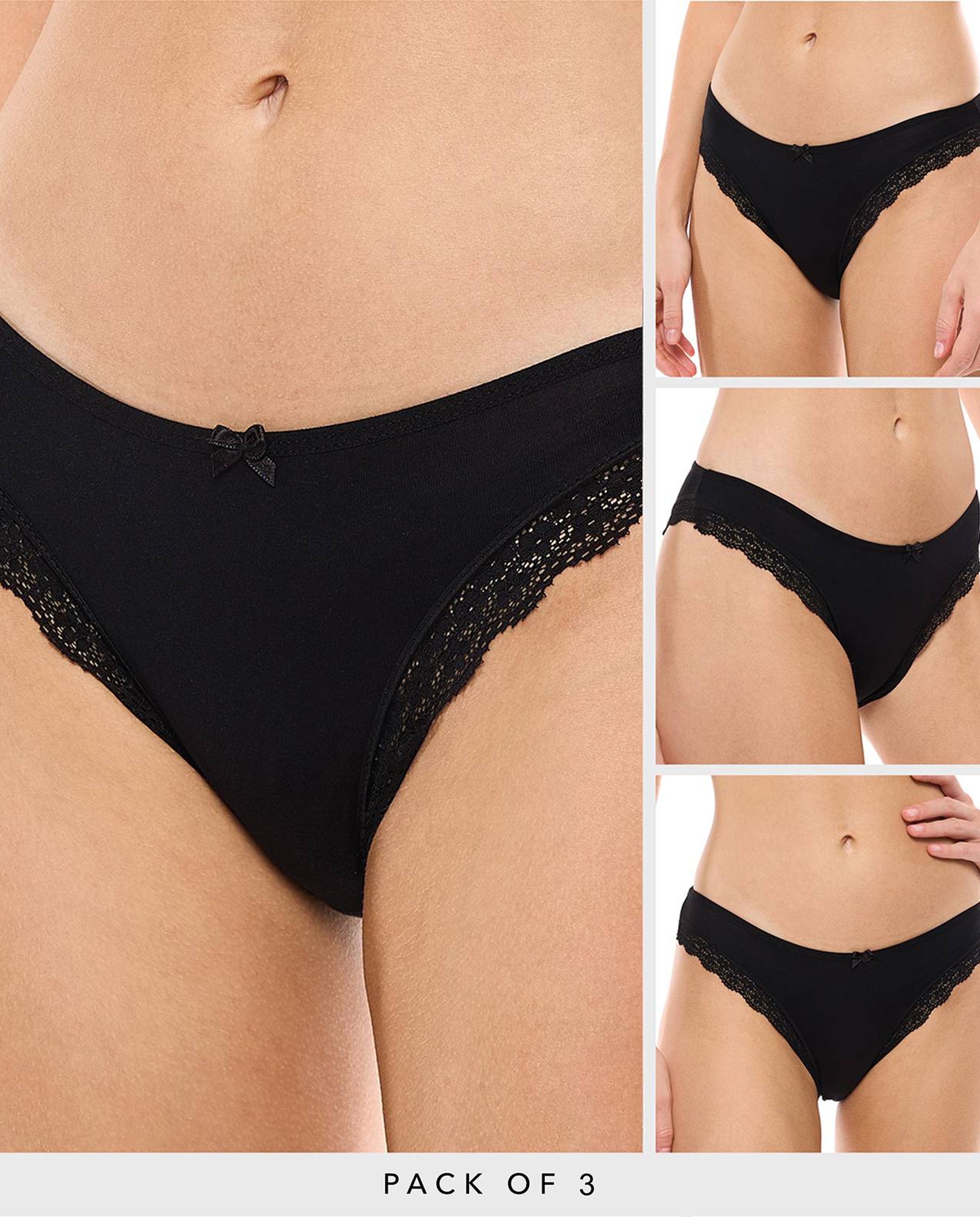 3 Pack Lace Trim Brazilian Briefs
