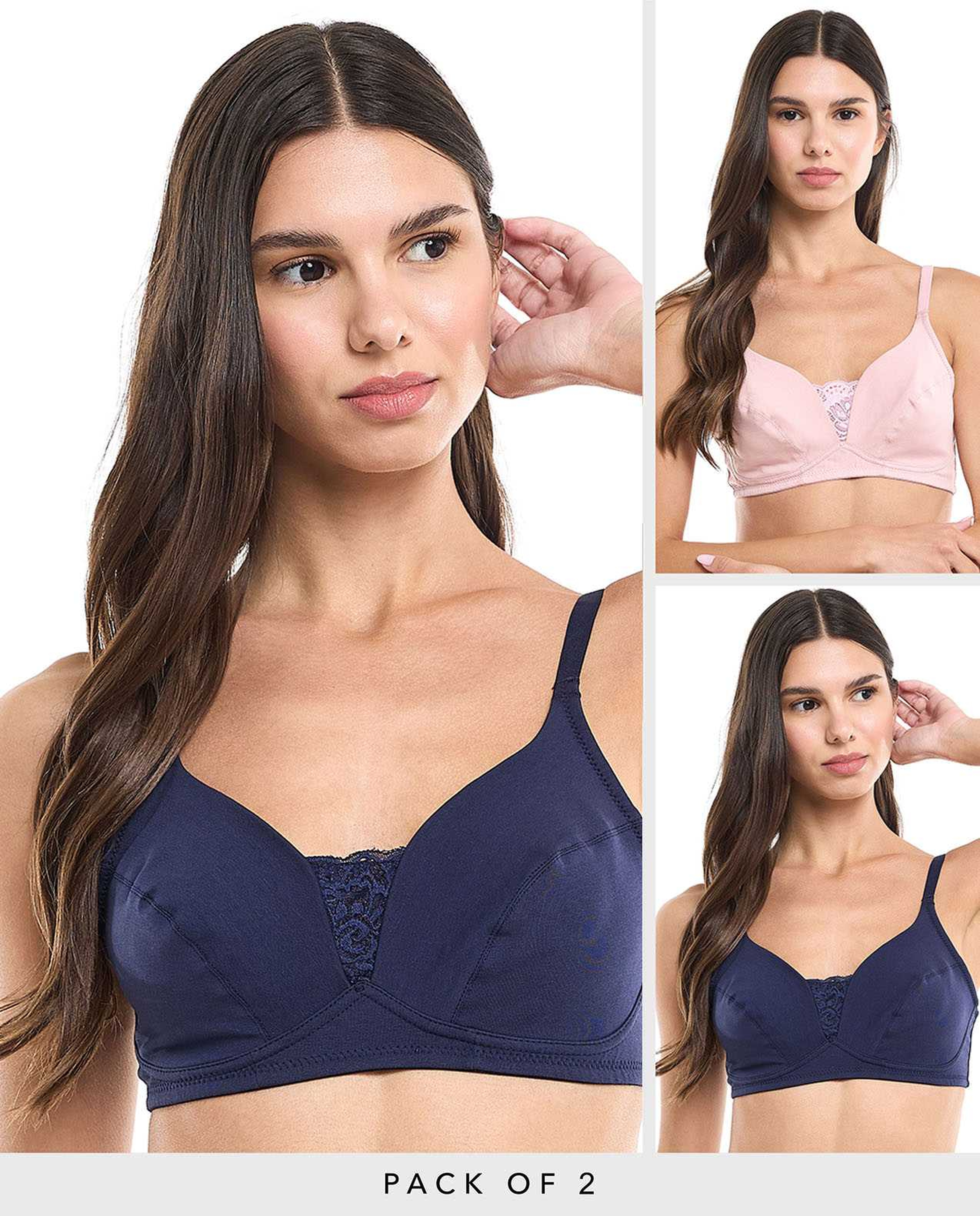 2 Pack Lace Trim Non-Padded Bras