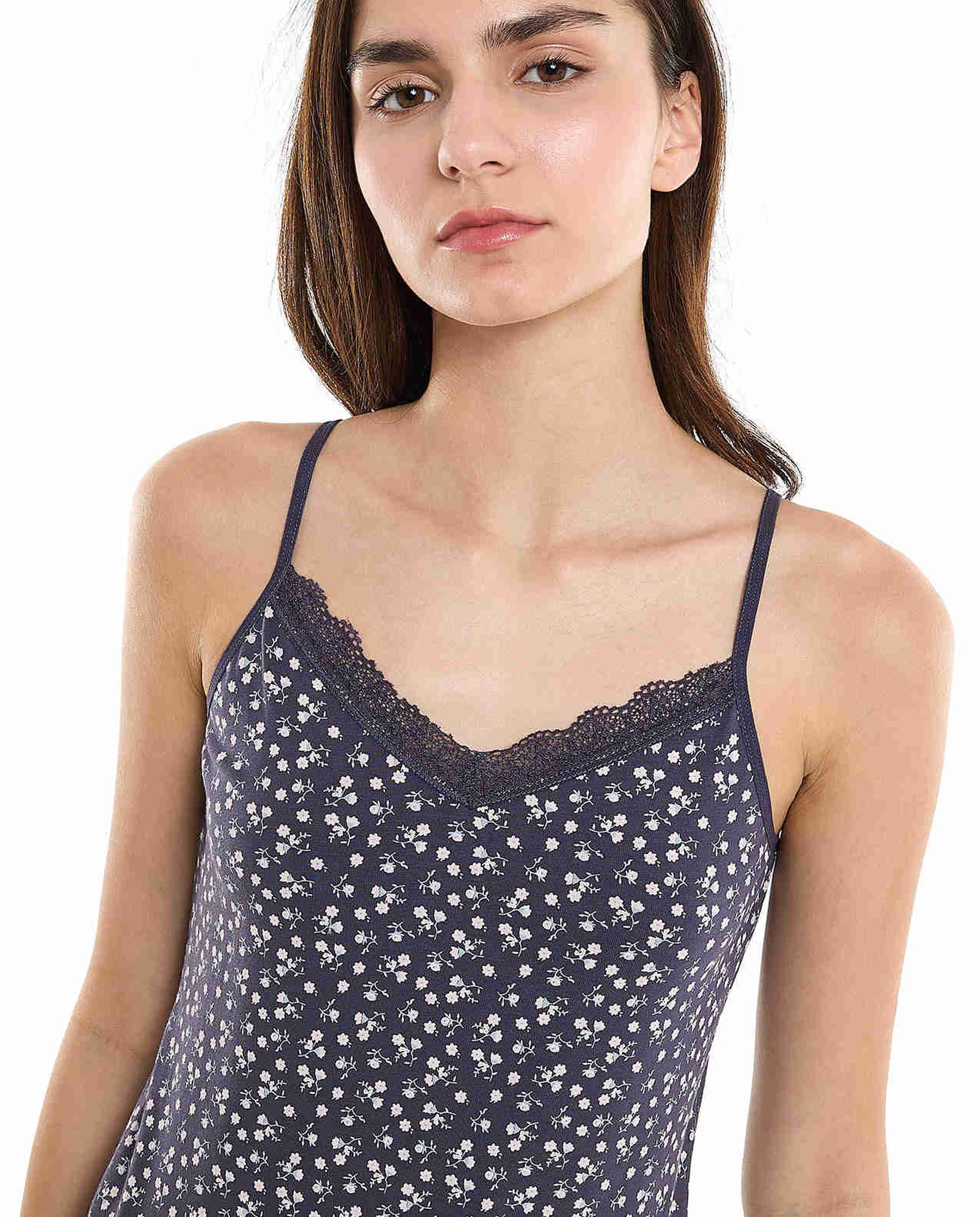Printed Lace Trim Camisole with V-Neck