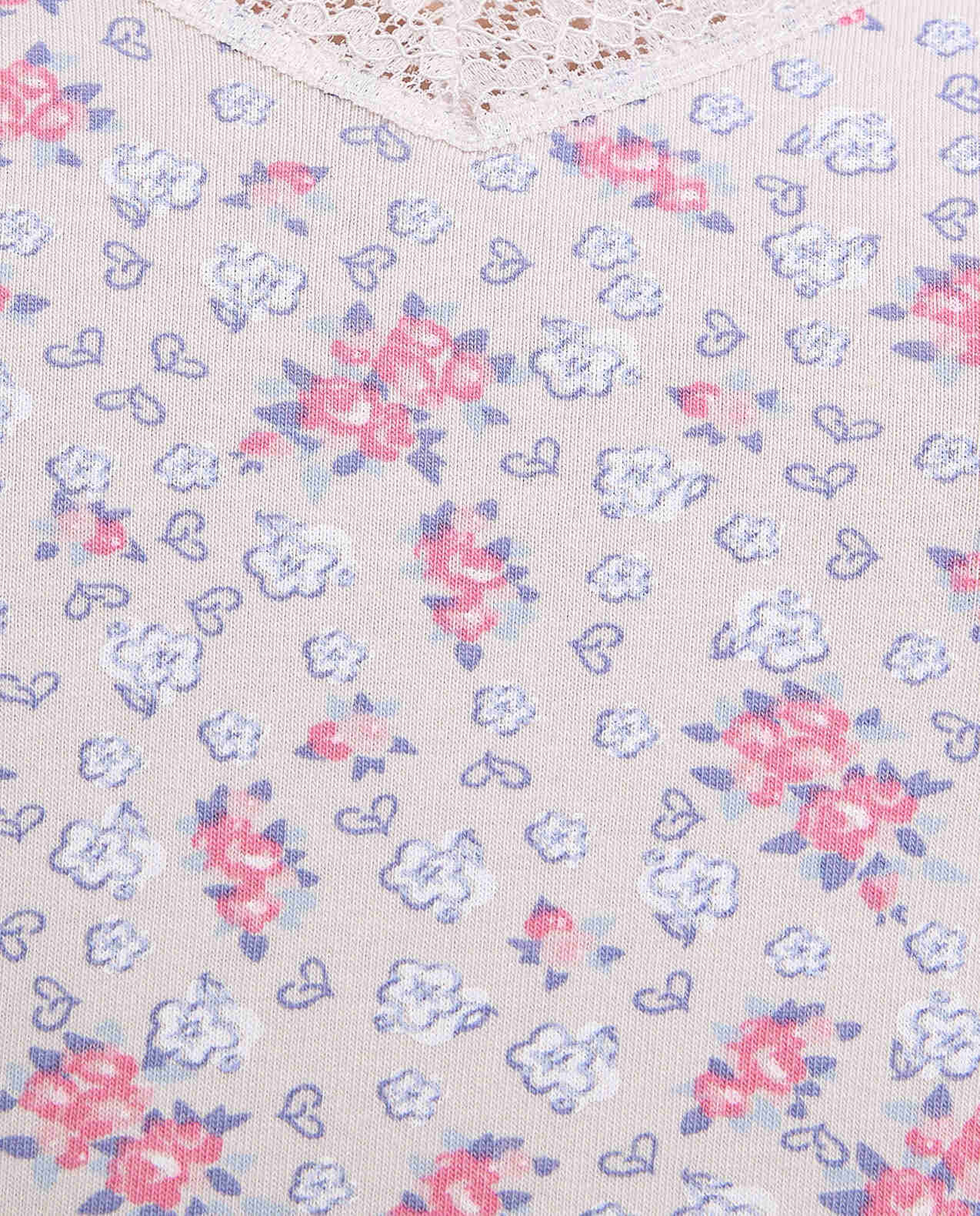 Printed Lace Trim Camisole with V-Neck