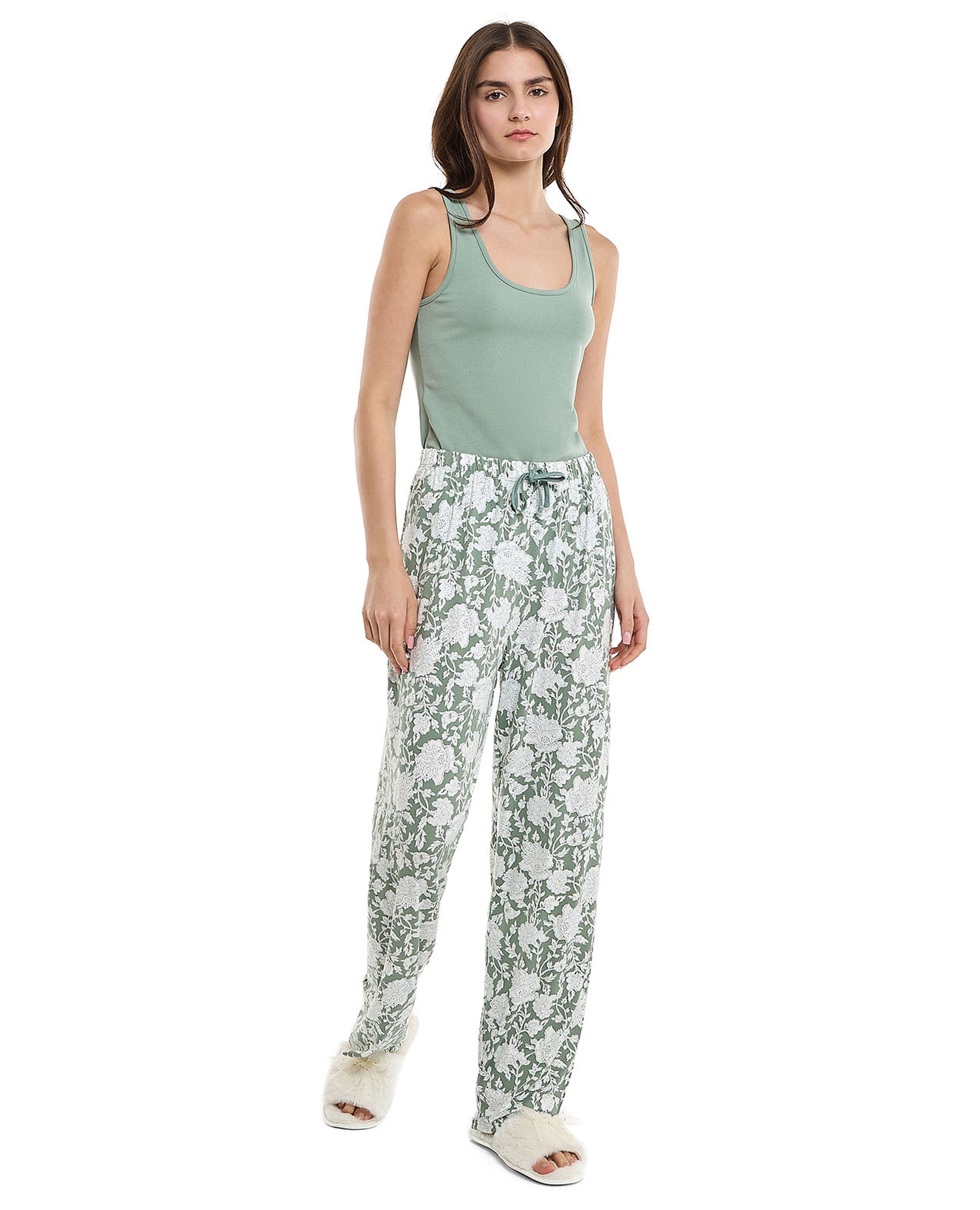 بنطال منزلي بنقشة مع رباط خصر