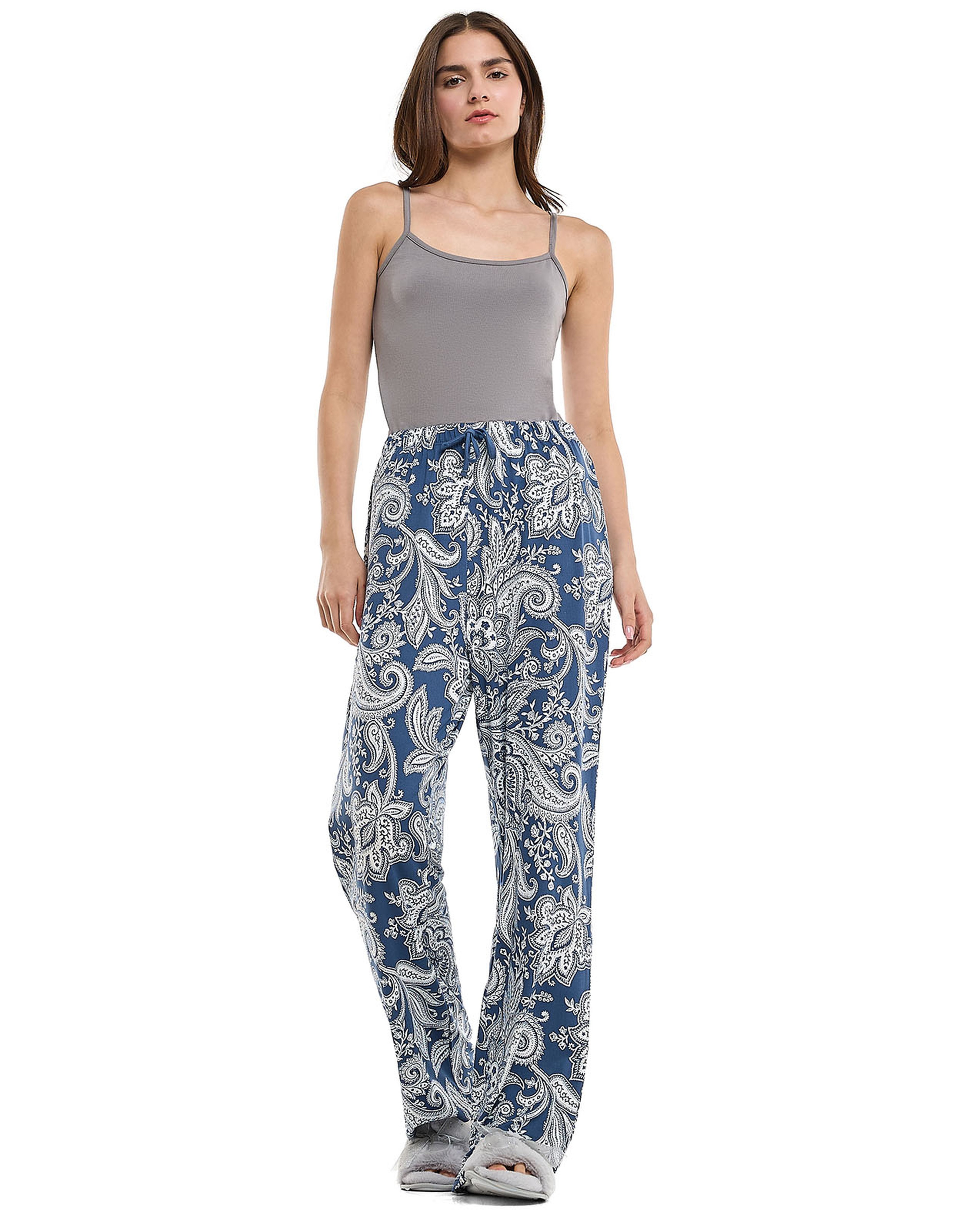 بنطال منزلي بنقشة مع رباط خصر