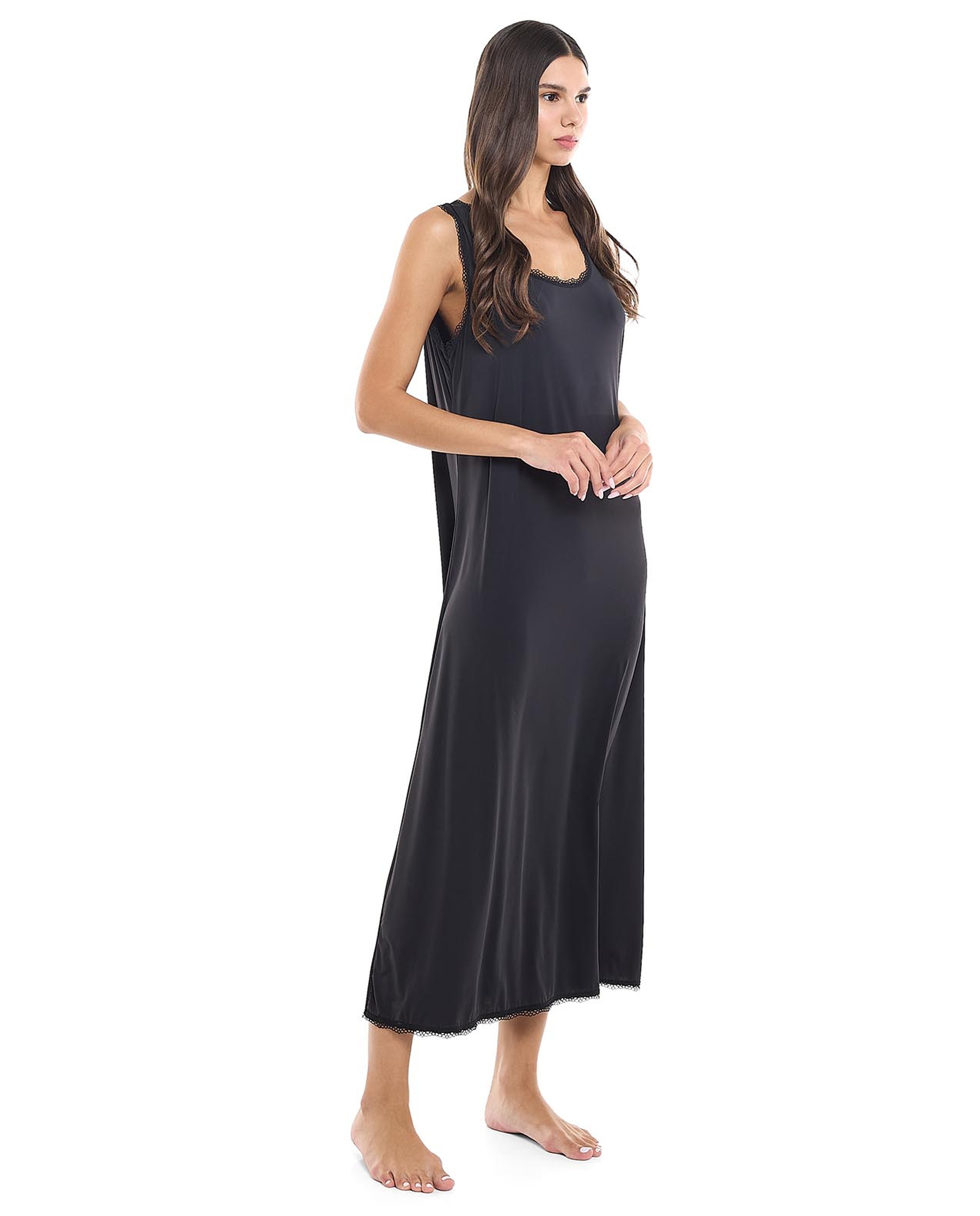 Lace Trim Sleeveless Nightgown with Scoop Neck
