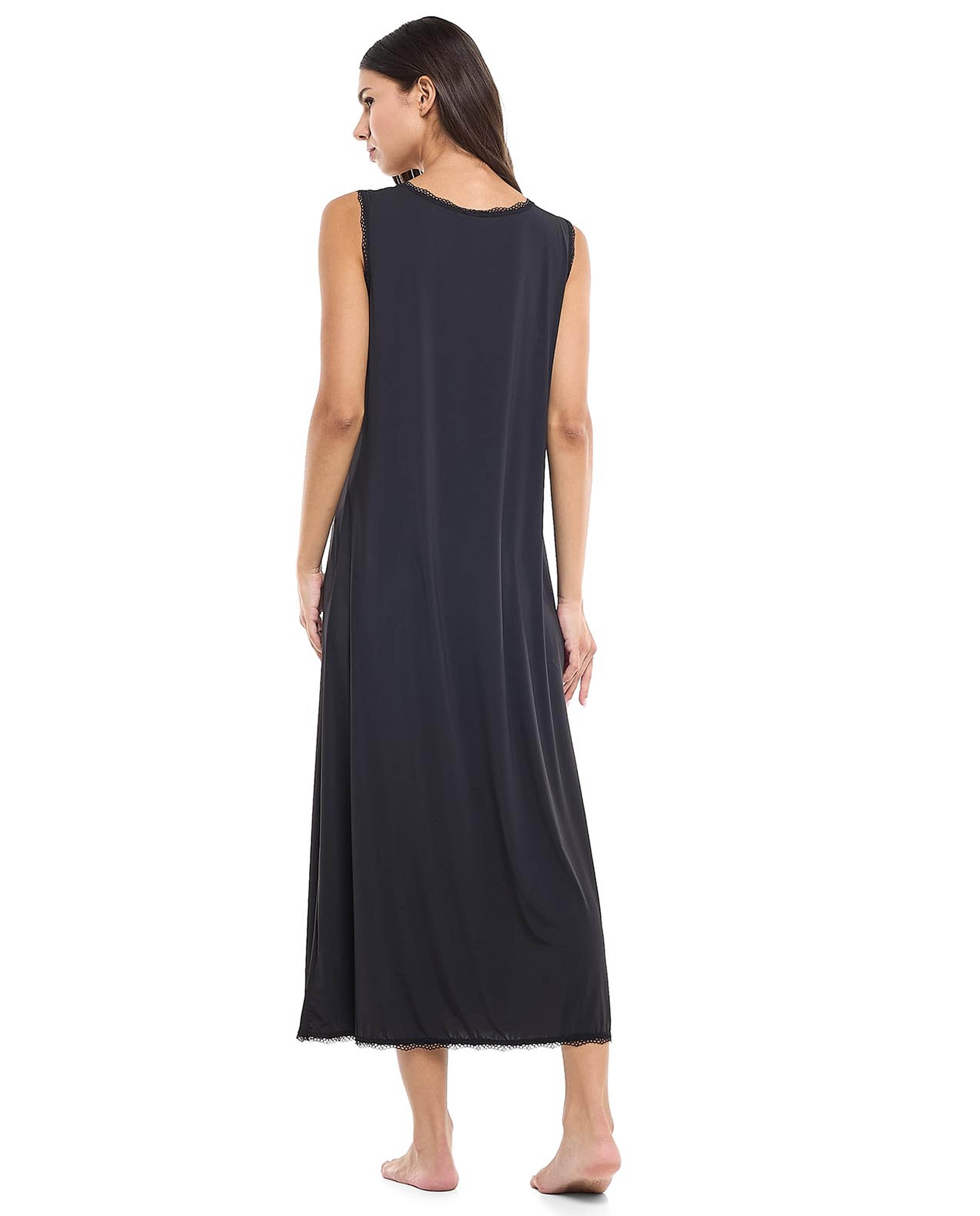 Lace Trim Sleeveless Nightgown with Scoop Neck