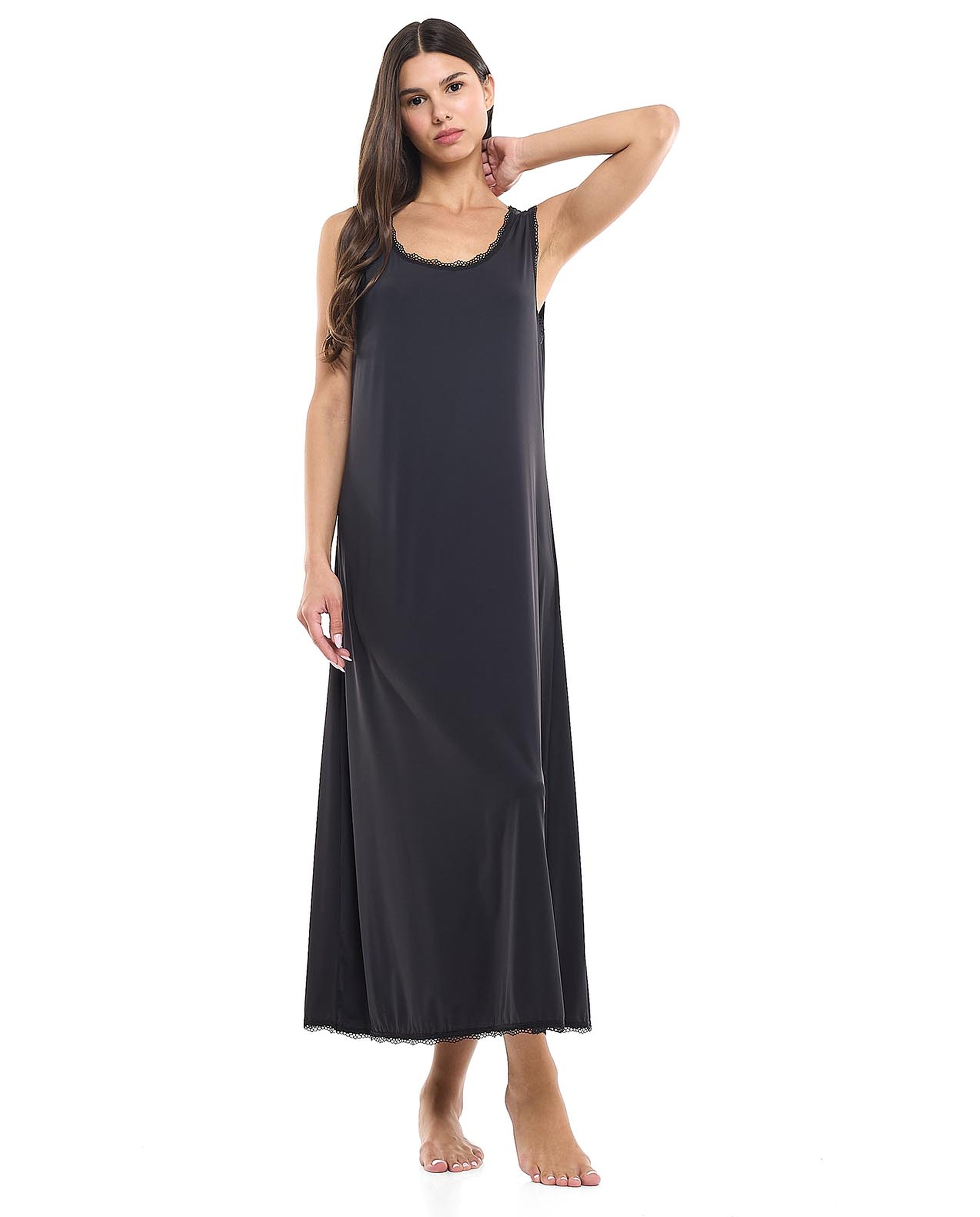 Lace Trim Sleeveless Nightgown with Scoop Neck