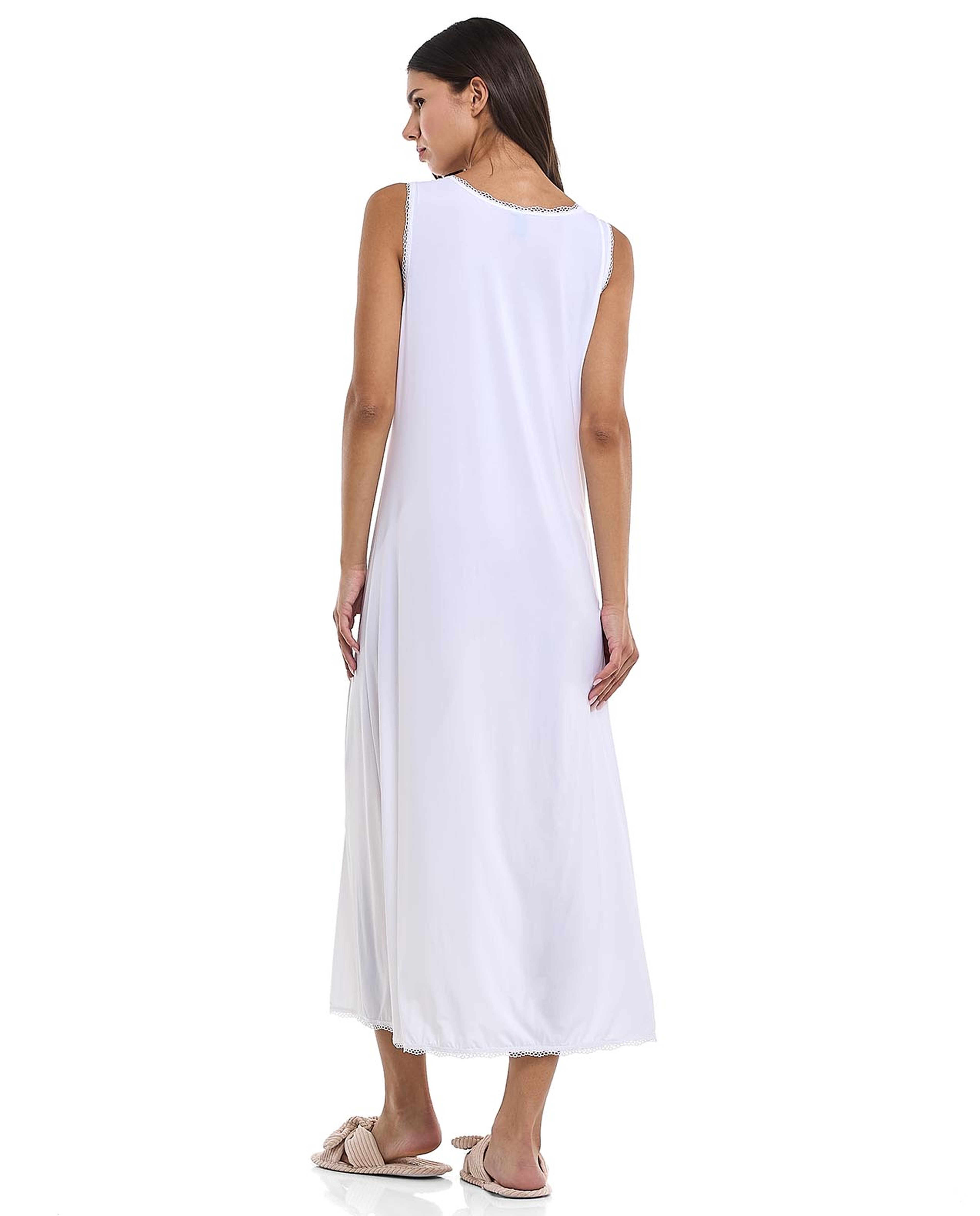 Lace Trim Sleeveless Nightgown with Scoop Neck