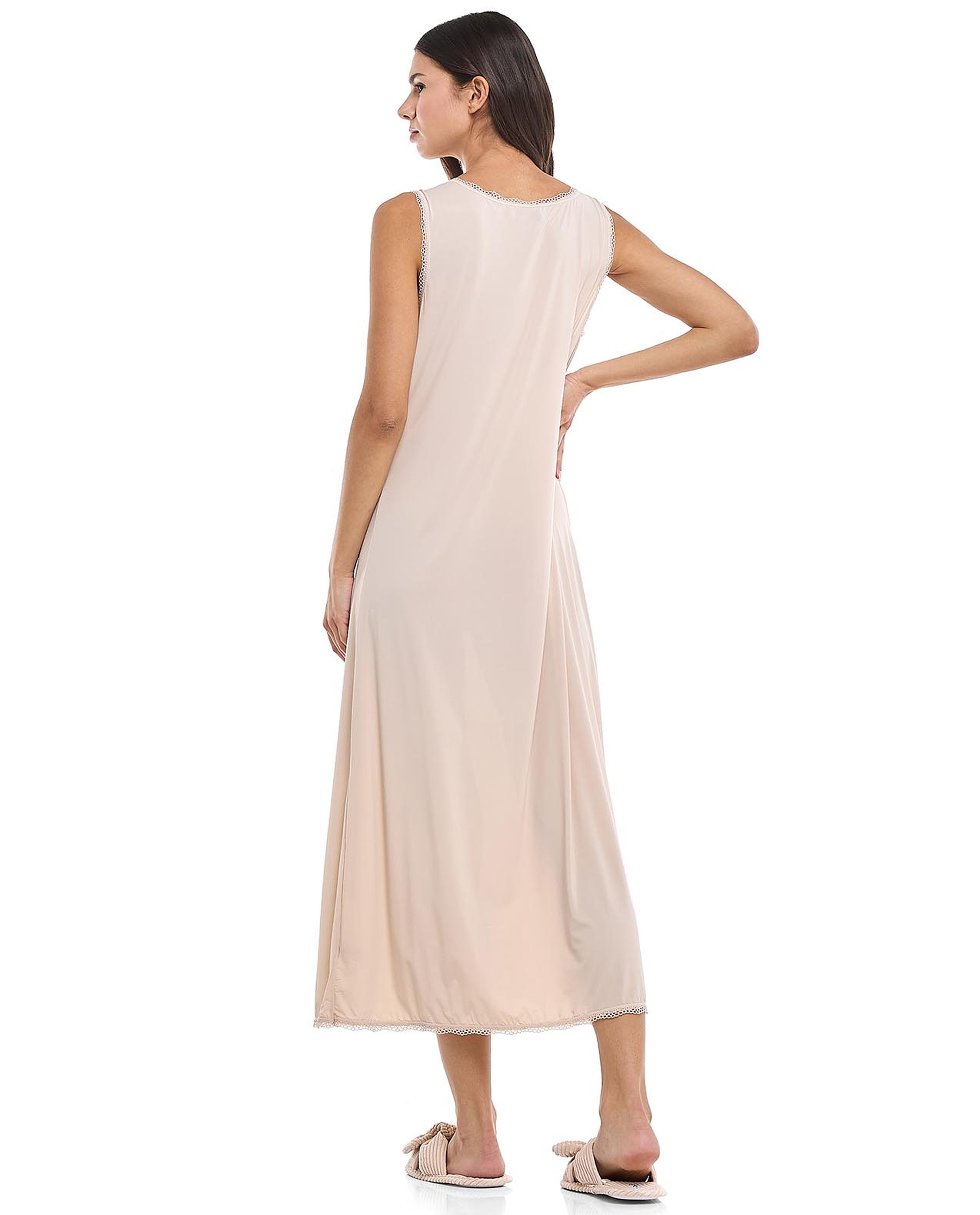 Lace Trim Sleeveless Nightgown with Scoop Neck