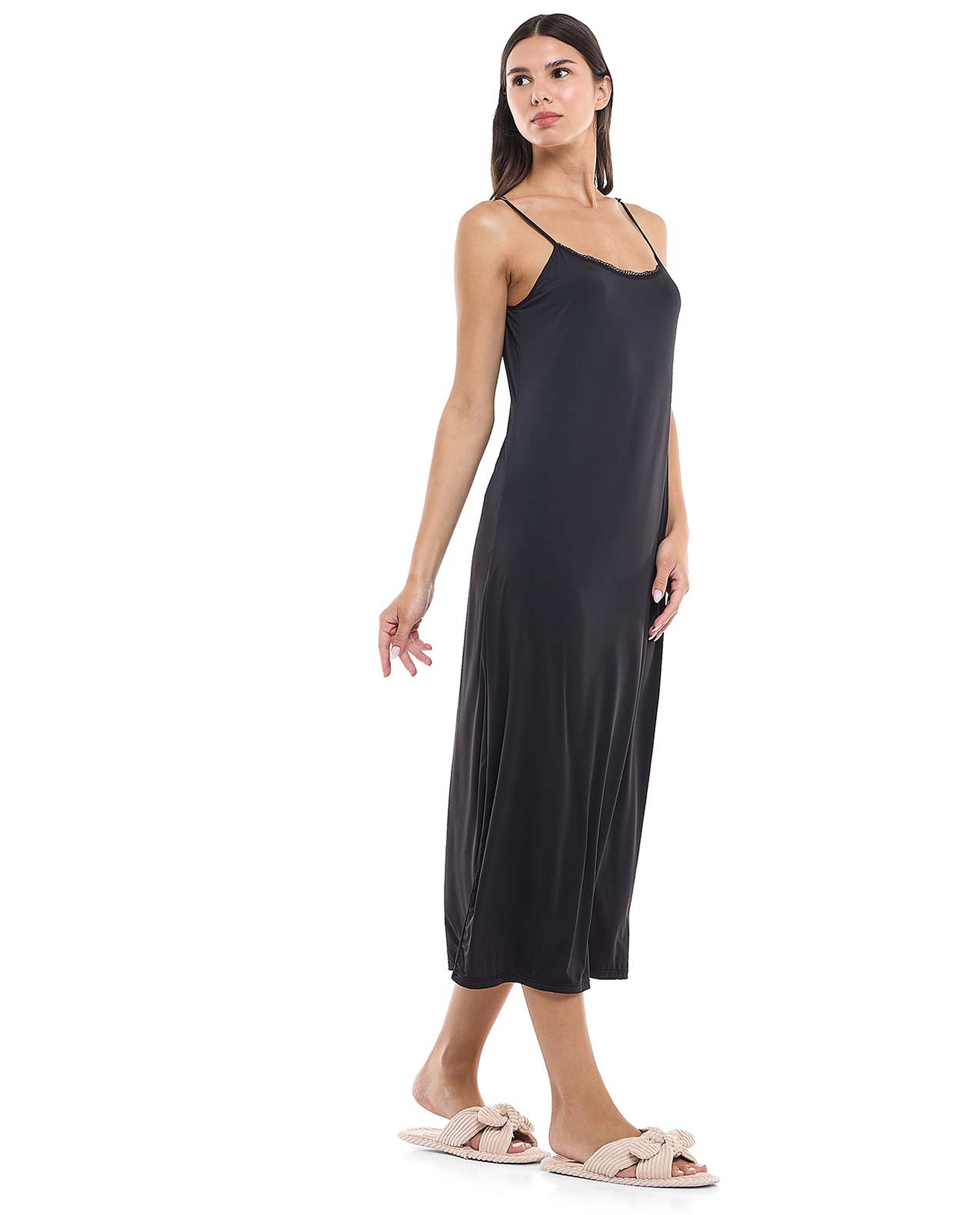 Lace Trim Strappy Nightgown with Scoop Neck