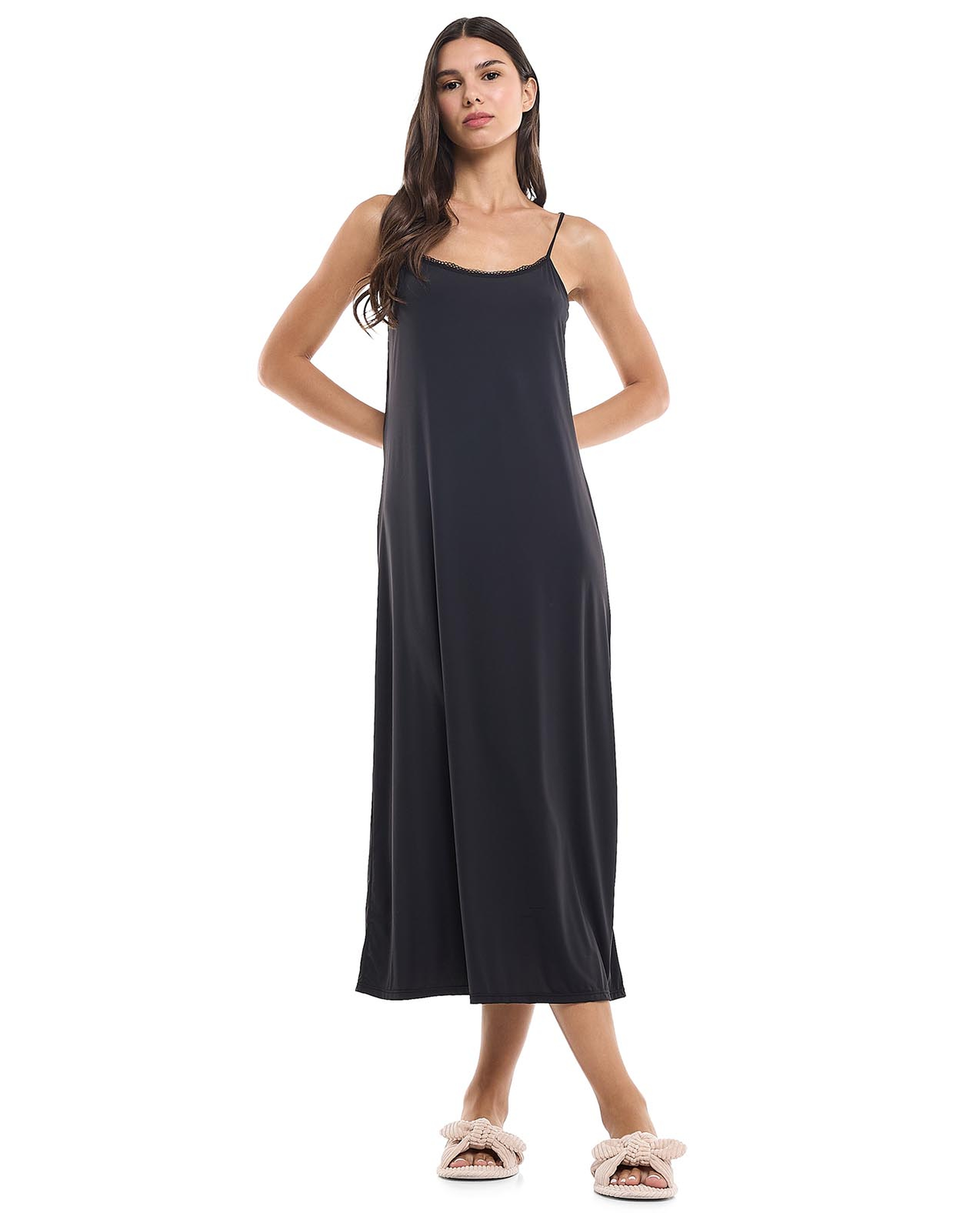 Lace Trim Strappy Nightgown with Scoop Neck