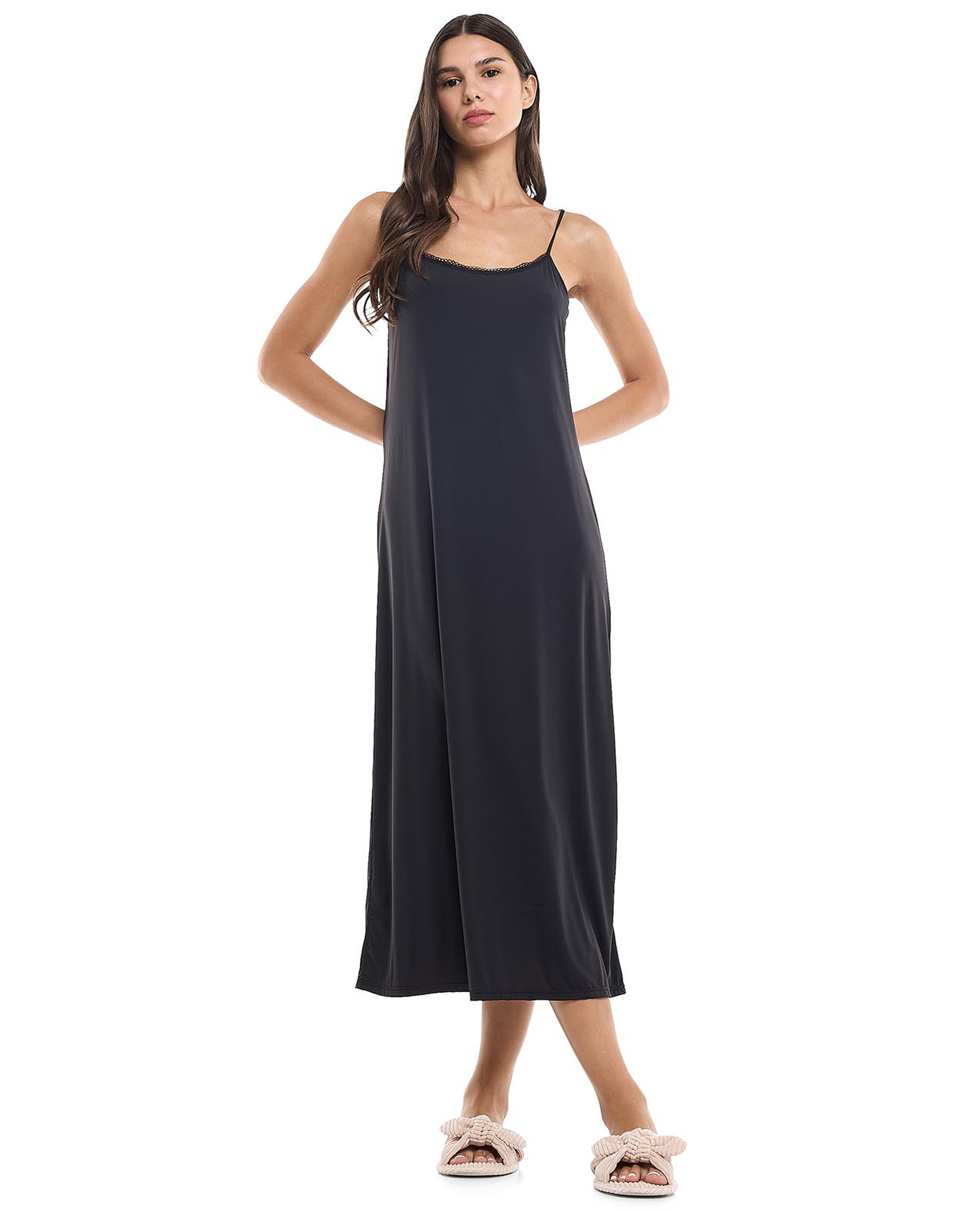 Lace Trim Strappy Nightgown with Scoop Neck