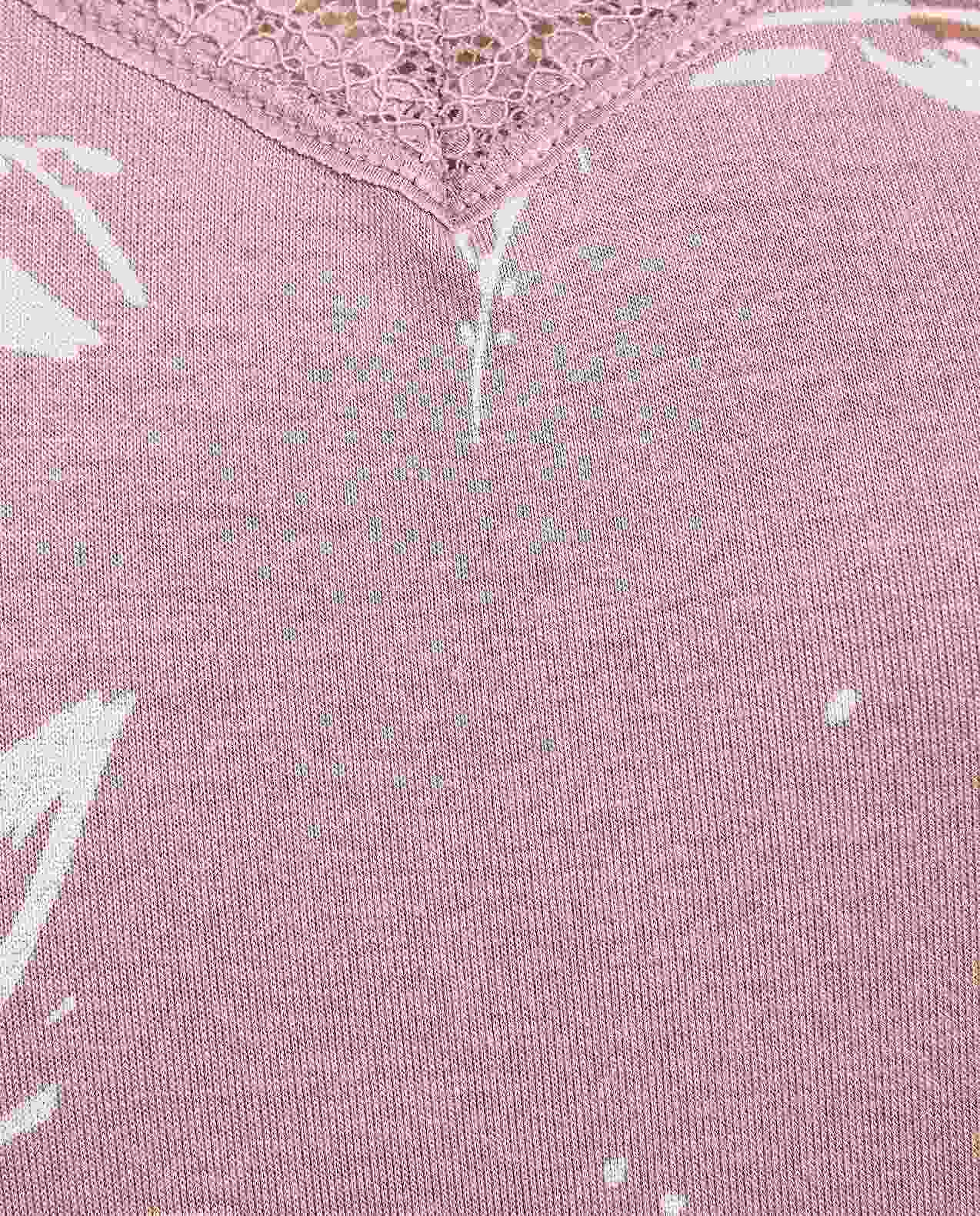 Patterned Nightdress with V-Neck and Short Sleeves