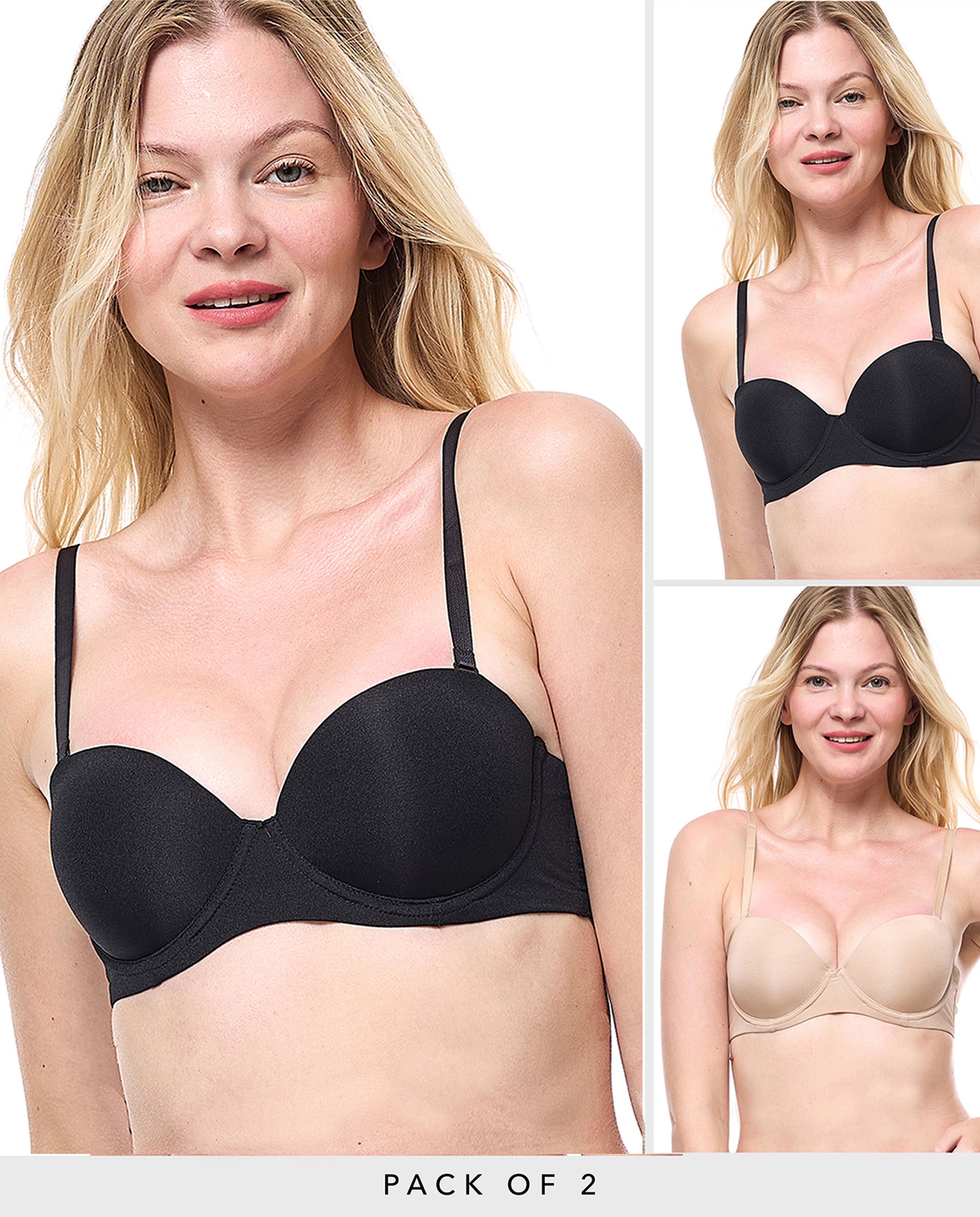 2 Pack Solid Push-Up Bras