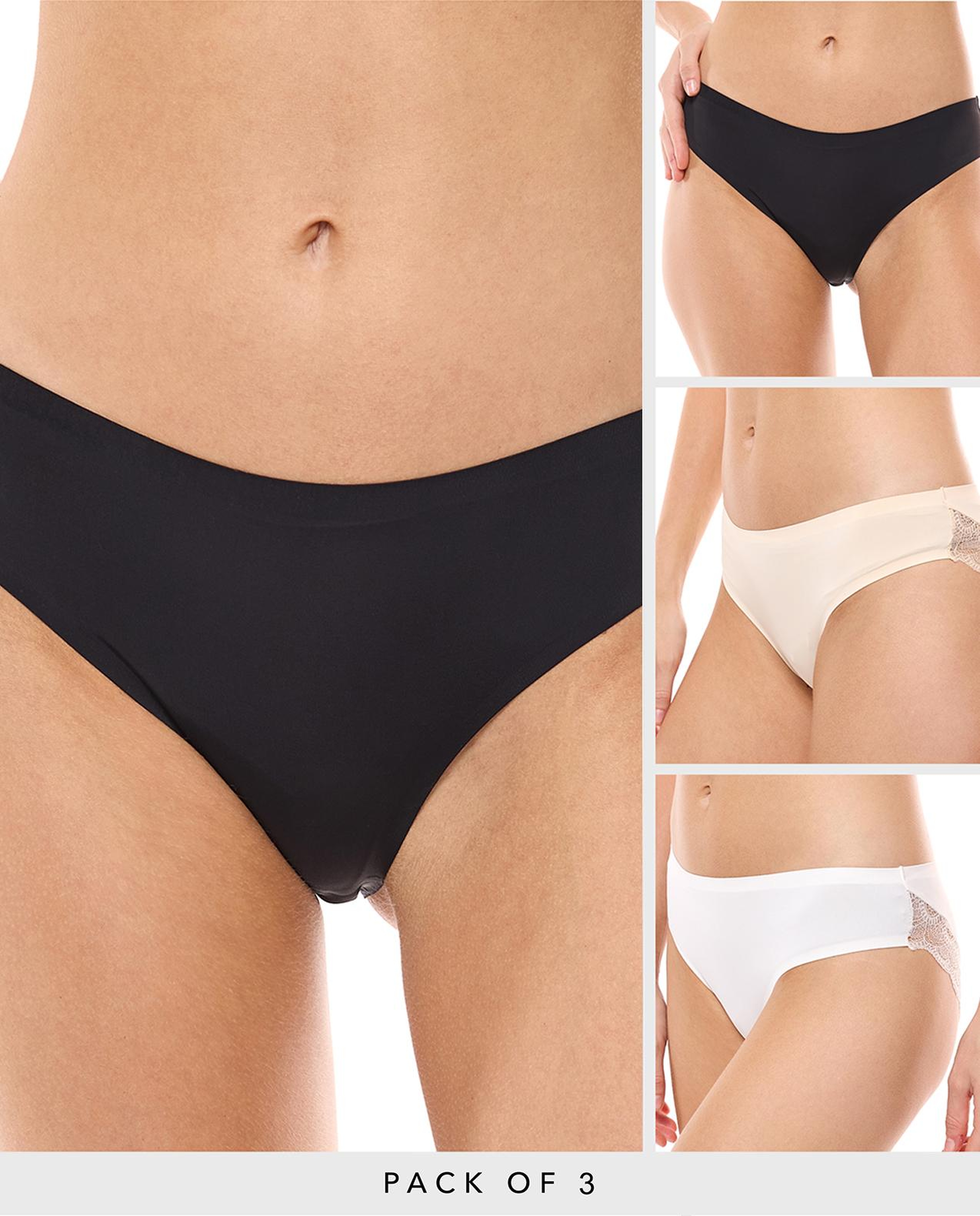 3 Pack Lace Trim Seamless Bikini Briefs