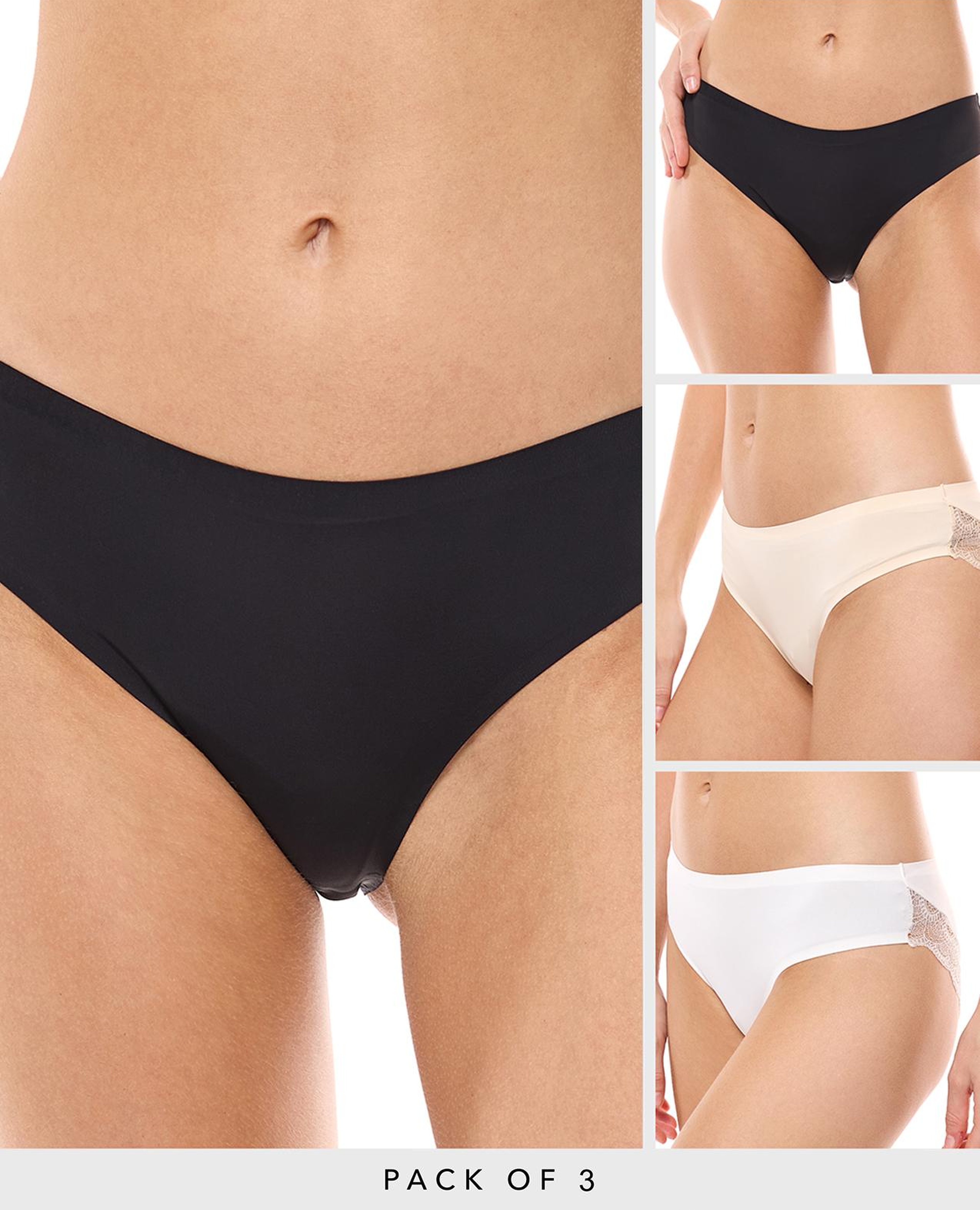 3 Pack Lace Trim Seamless Bikini Briefs